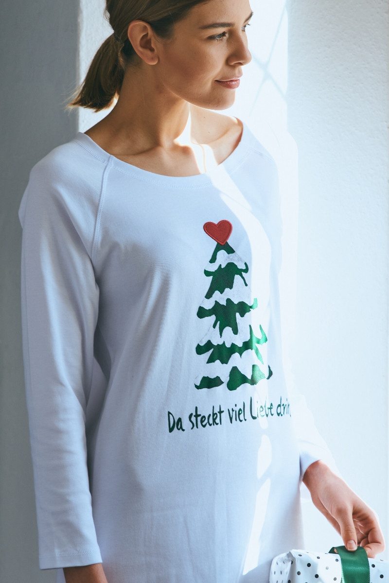 Louis & Louisa Schlafanzug Sleepshirt Damen - TANNENBAUM/VIEL LIEBE DRIN - günstig online kaufen