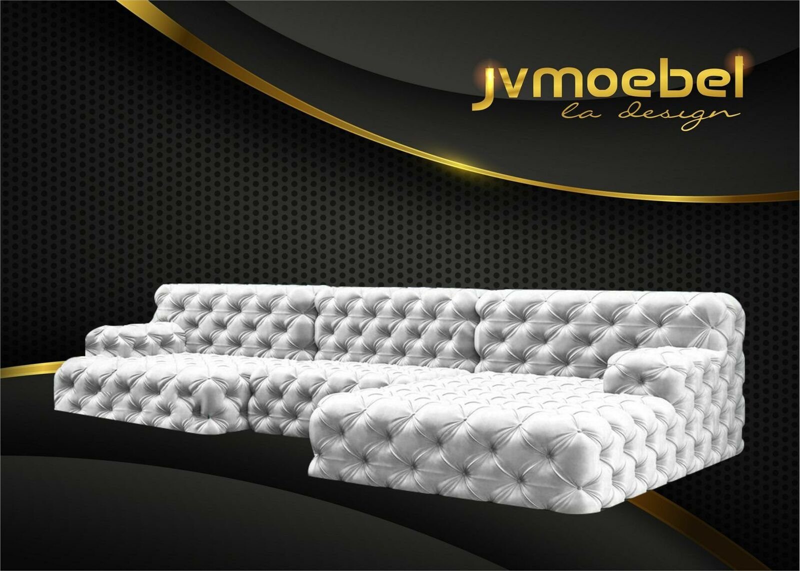 JVmoebel Ecksofa, Chesterfield U-Form Ecksofa Couch Design Polster Textil Garnitur Weiß