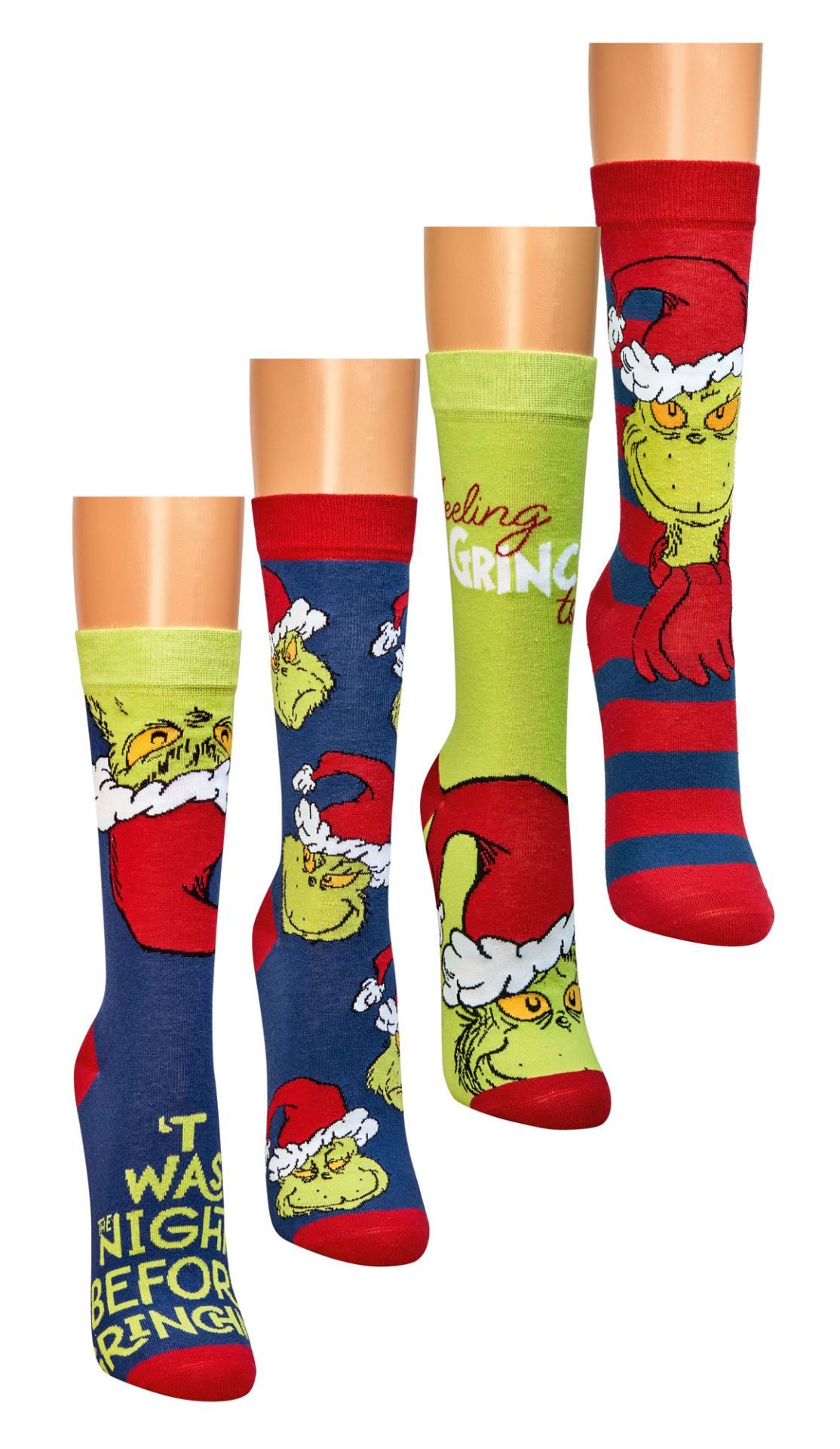 TippTexx 24 Socken 4 Paar Grinch®-Weihnachtssocken freche Spaßsocken Geschenkidee