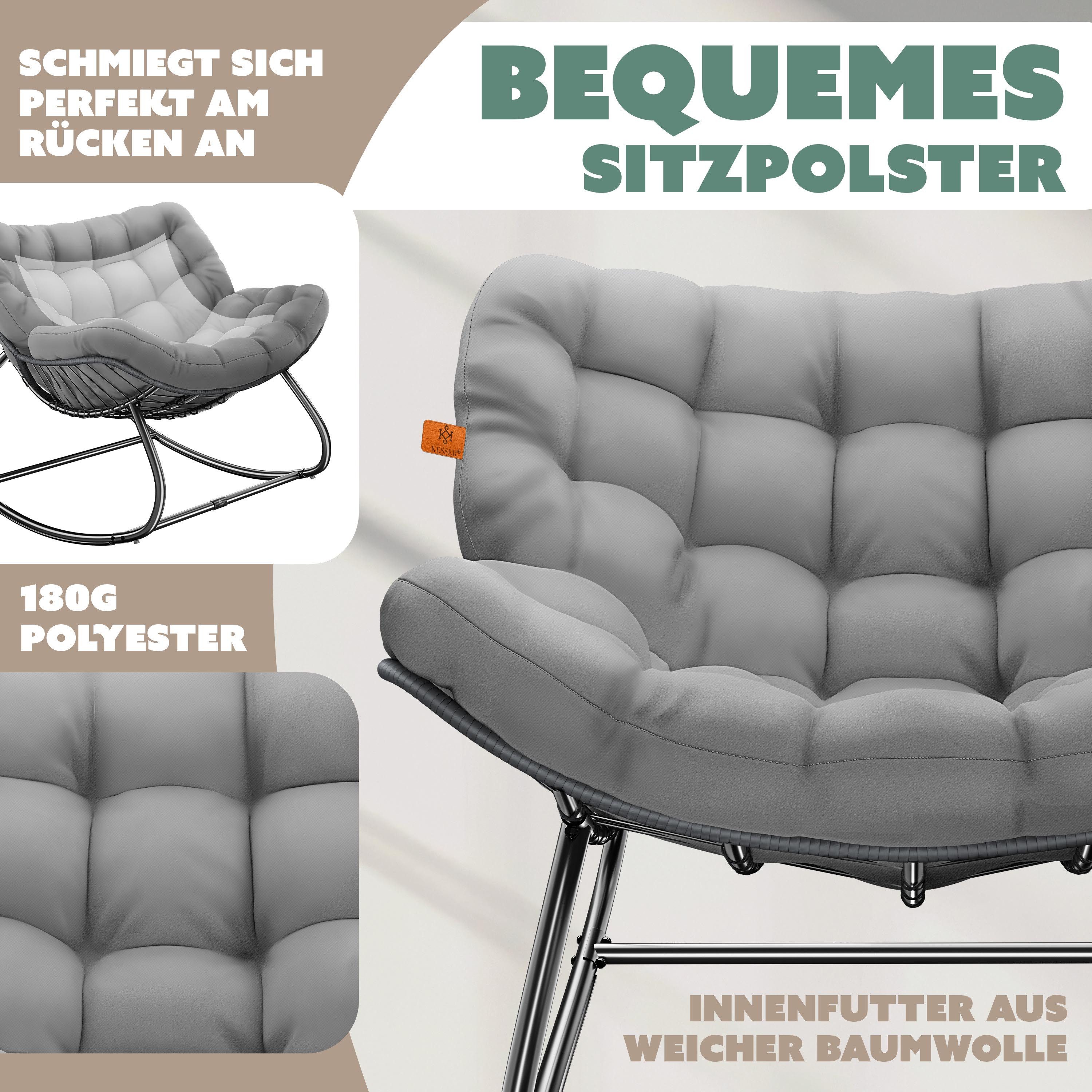 KESSER Schaukelstuhl Schaukelsessel Chillexer Pro mit Fußstütze für drinnen & draußen (maximale Belastung 120kg, witterungsbeständig & mit rutschfesten Füßen), Loungesessel ergonomisches Relaxsessel für Balkon, Garten & Wohnzimmer