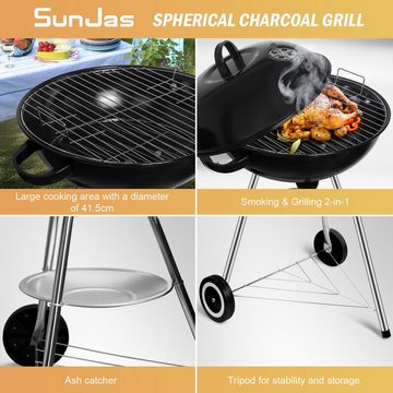 SunJas Holzkohlegrill CA-20 Neu, BBQ Kugelgrill XXL Standgrill Grillwagen Rundgrill kohlegrill