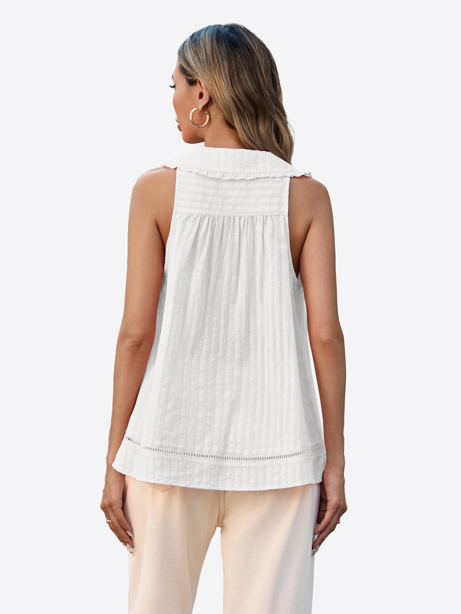 Imily Bela Blusentop Damen ärmellose Bluse mit Knopfleiste (Packung, 1-tlg., 1per-Pack) Puppenkragen – Bild 2 von 5