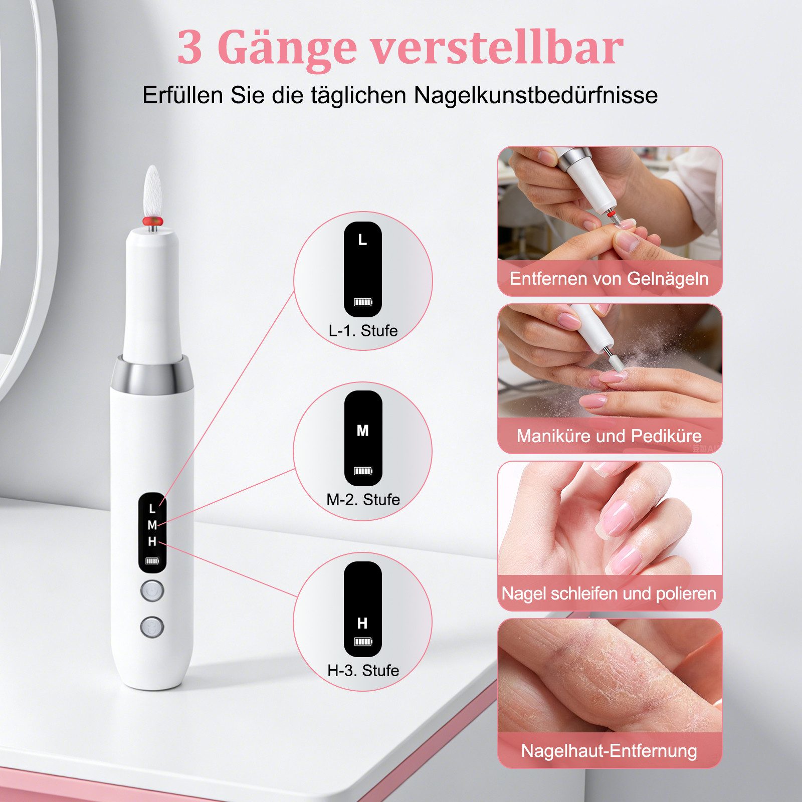 inschimmer Maniküre-Pediküre-Set Nagelfräser Kabellos Elektrische Nagelfeile für Gelnägel Acrylnägel