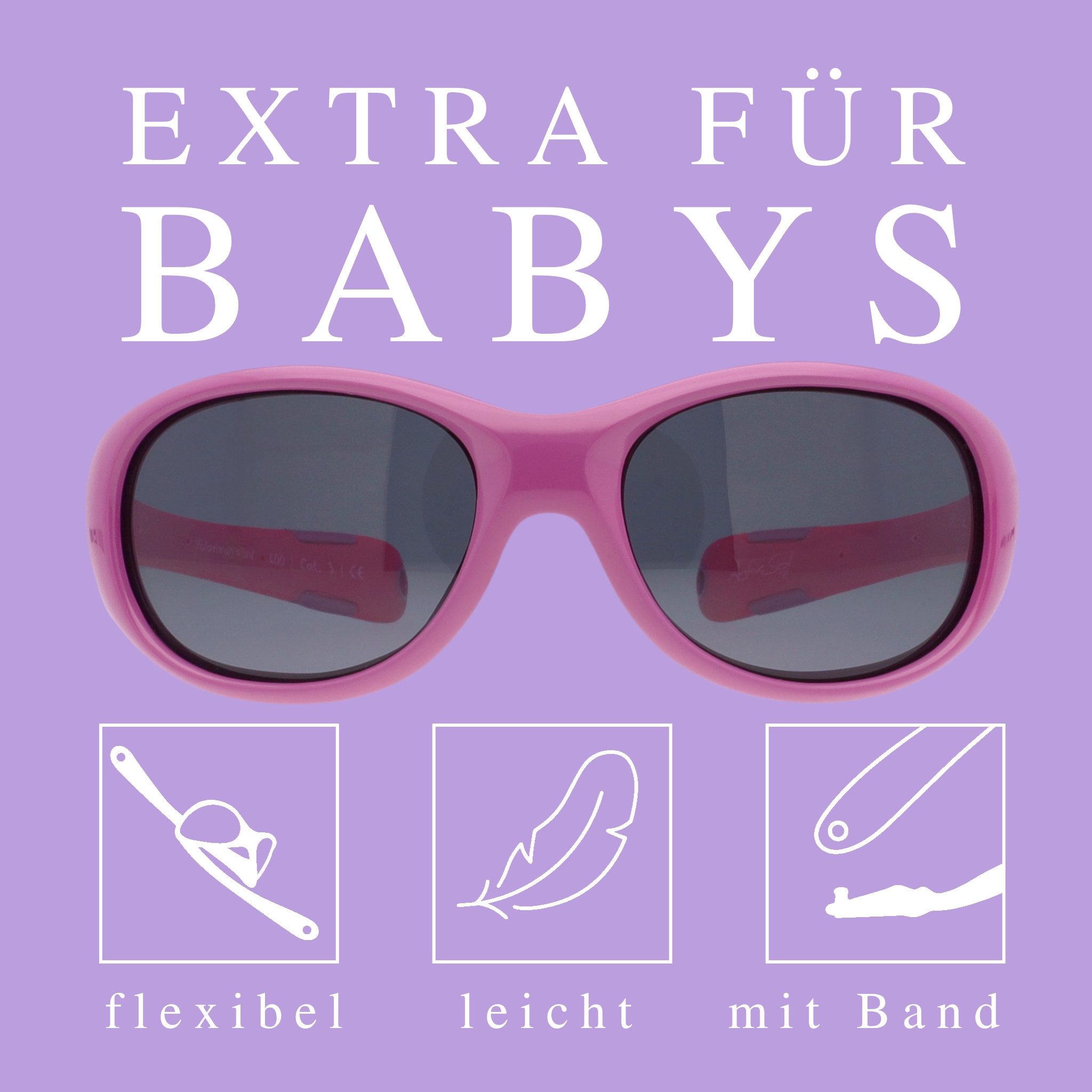 ActiveSol Sonnenbrille Baby 0-24 Monate (in bunten Farben & mit pfiffigen Motiven) Polarisiert, BPA-frei, mit Kopfband
