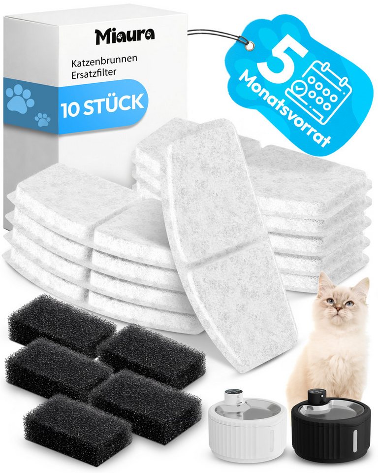 Miaura Wasserfilter für Katzentrinkbrunnen, Zubehör für Miaura, 10er Set