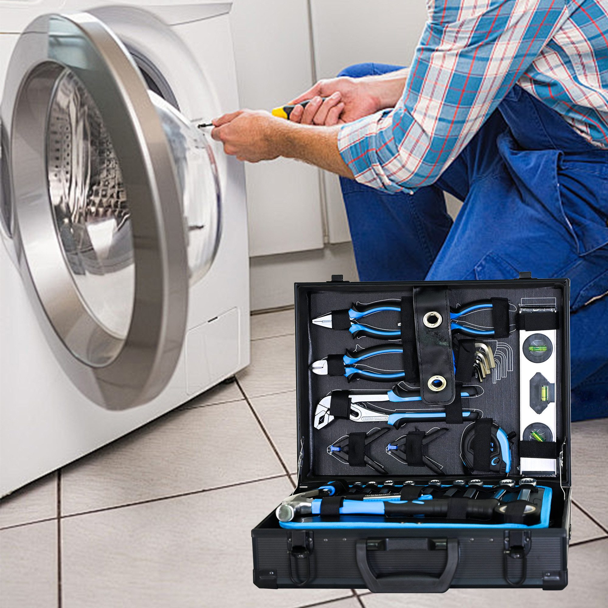 ANYSUN Werkzeugkoffer Werkzeugtrolley (Set, 1 Boxen + 126er), 39.88 x 13.46 x 33.02 cm, 126-teilige Werkzeug-Kombination