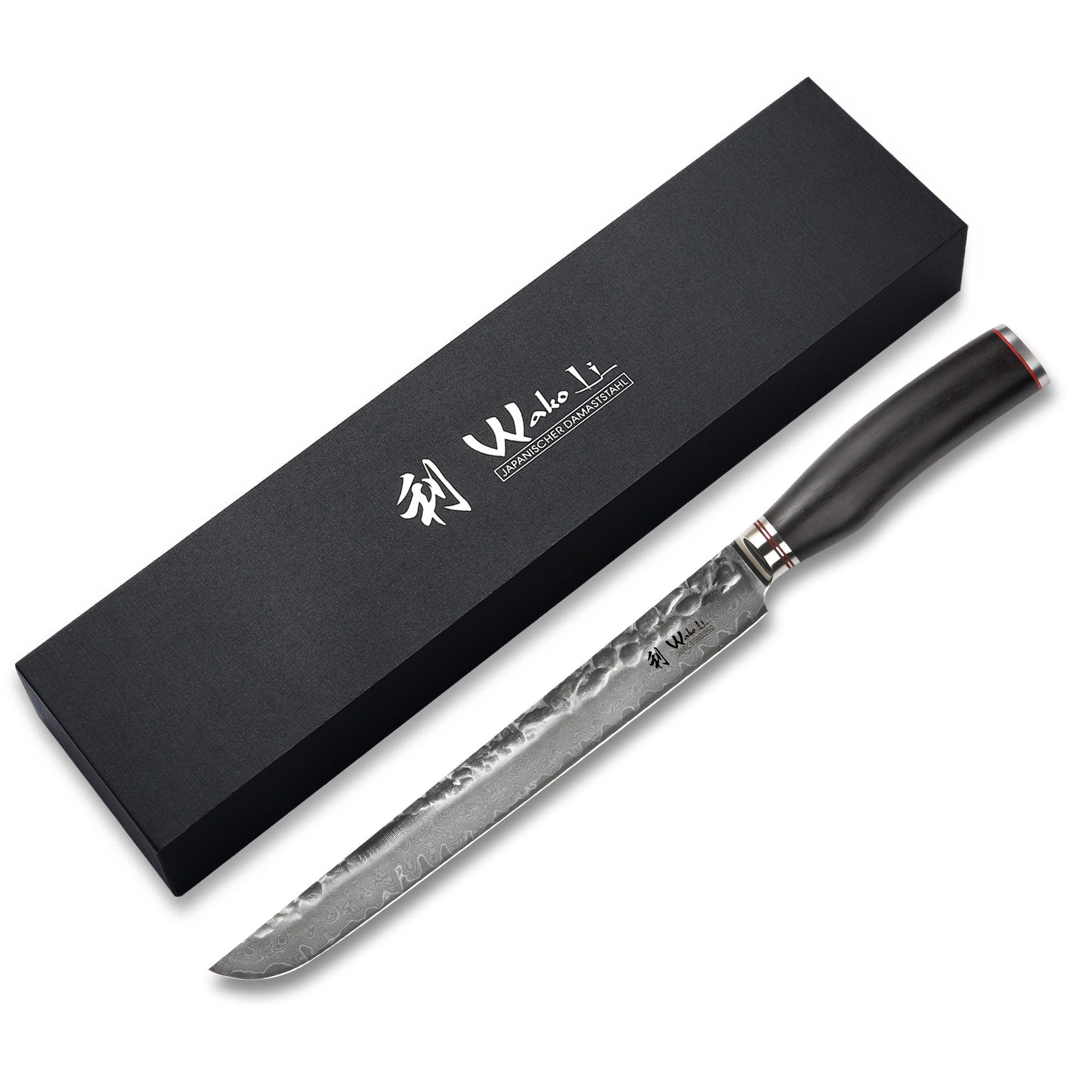 Wakoli Asiamesser EBO Damastmesser Tanto Küchenmesser Kochmesser 27,5 cm Klinge, aus 67 Lagen Damaststahl, VG10 Kern