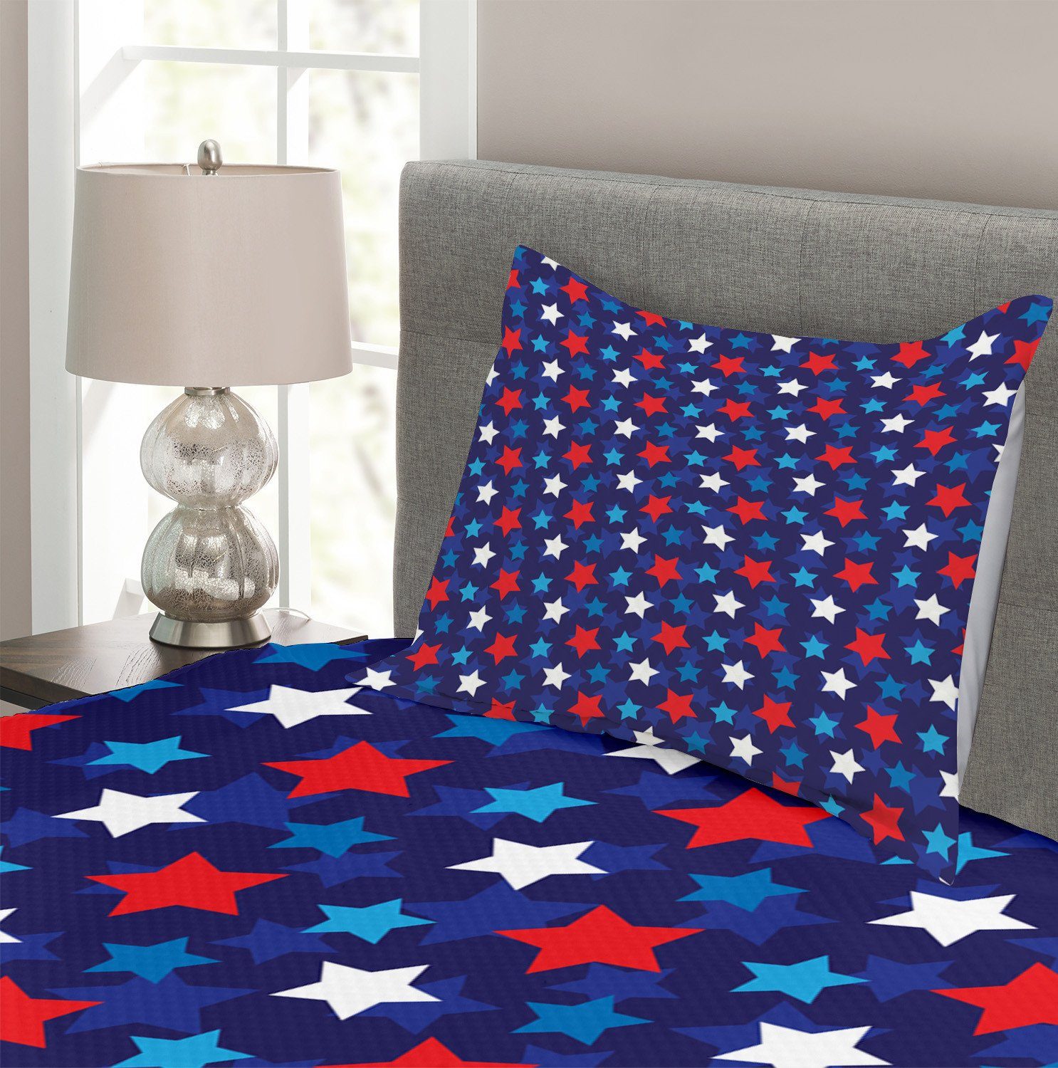 Kissenbezügen Patriotisch mit Amerikanische Sterne Waschbar, Set Abakuhaus, Flagge Tagesdecke