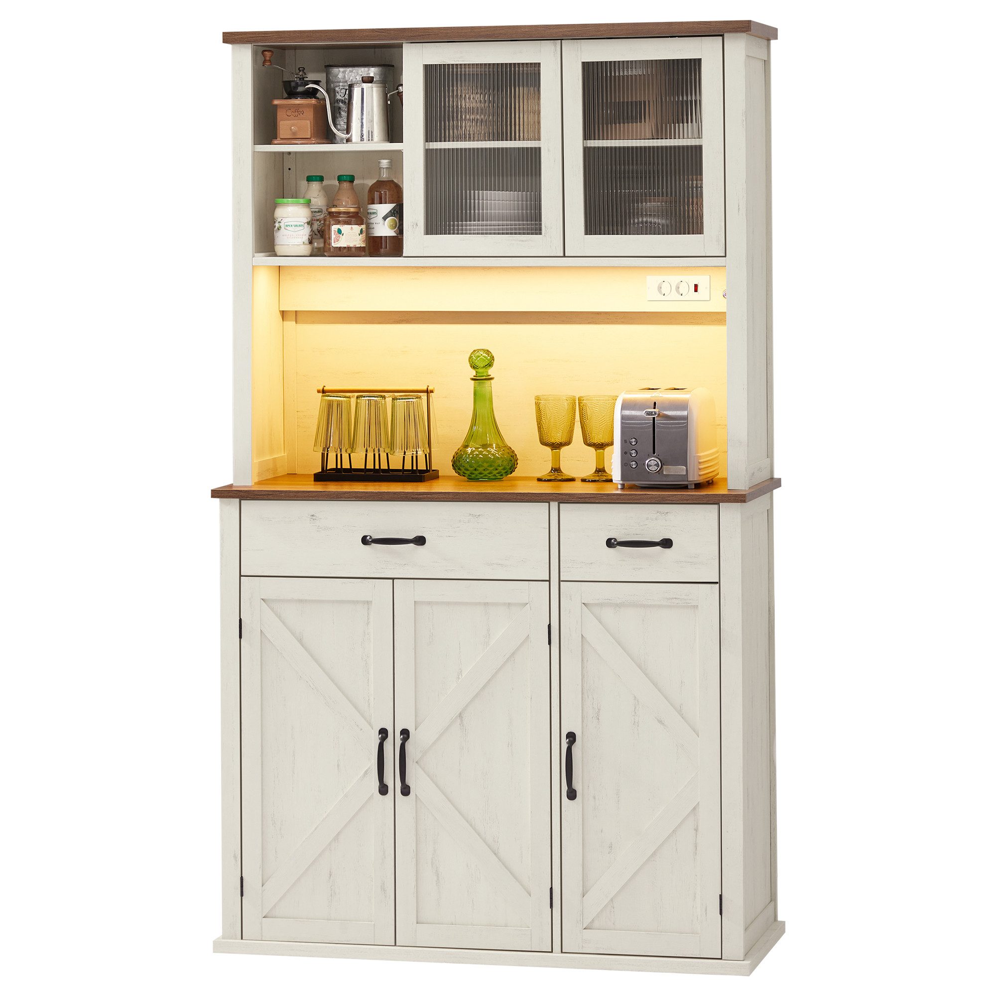 VASAGLE Buffet Beleuchtung, Ladestation und Schubladen