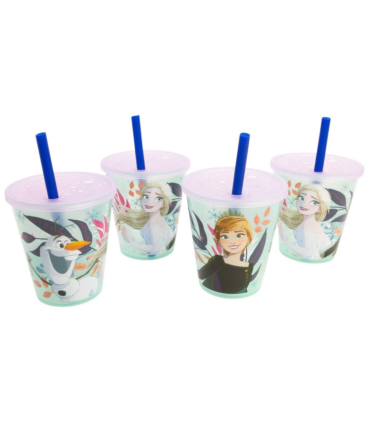 Disney Frozen Becher Kinder Becher Set 4 teilig 285 ml Becher mit Trinkhalm, 4-tlg.