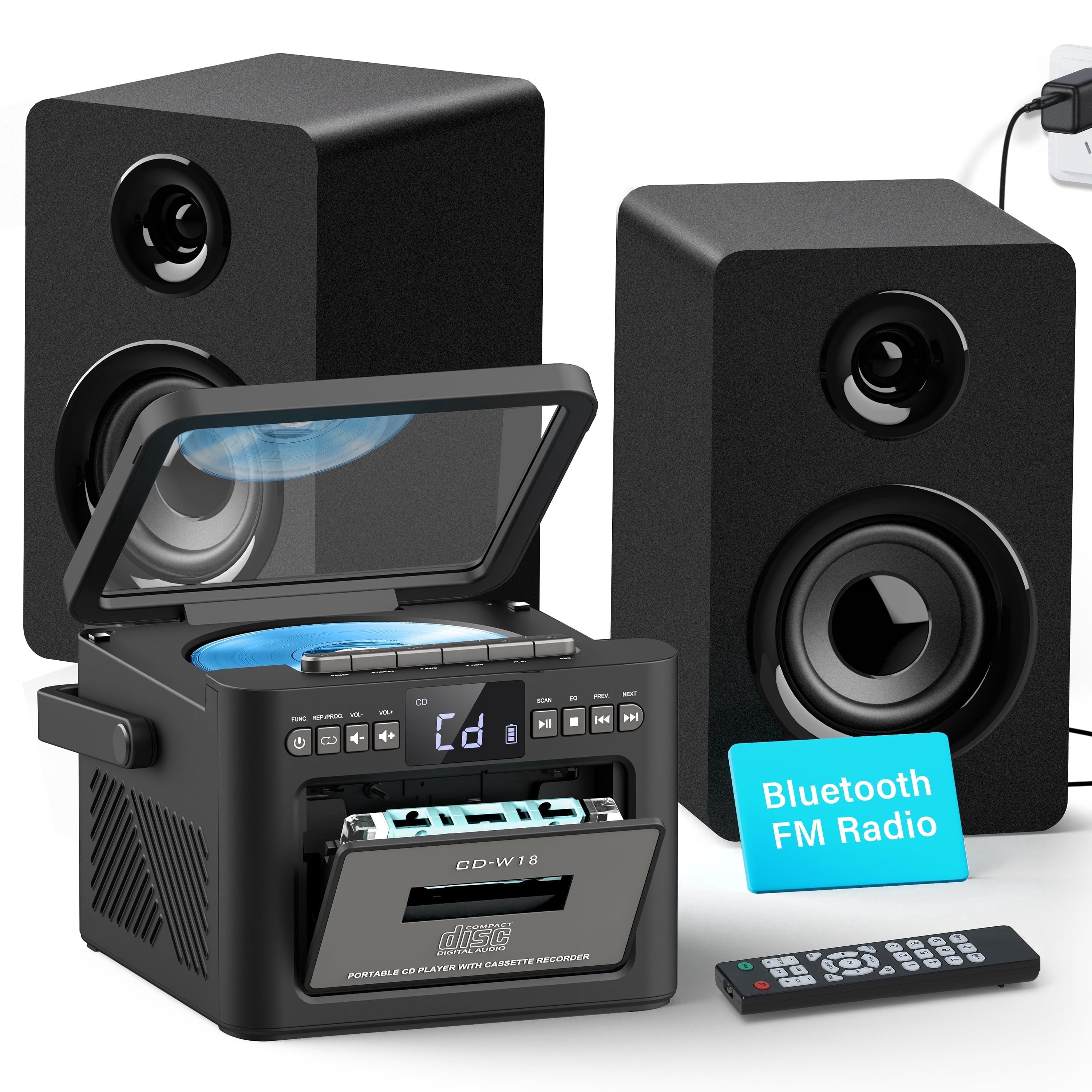 Greadio W18 Heimstereoanlage, 40W, mit CD-Player und Kassettenrekorder Stereoanlage (Bluetooth 5.1, FM-Radio, USB, TF, AUX, Fernbedienung, Hi-Fi, Schwarz)