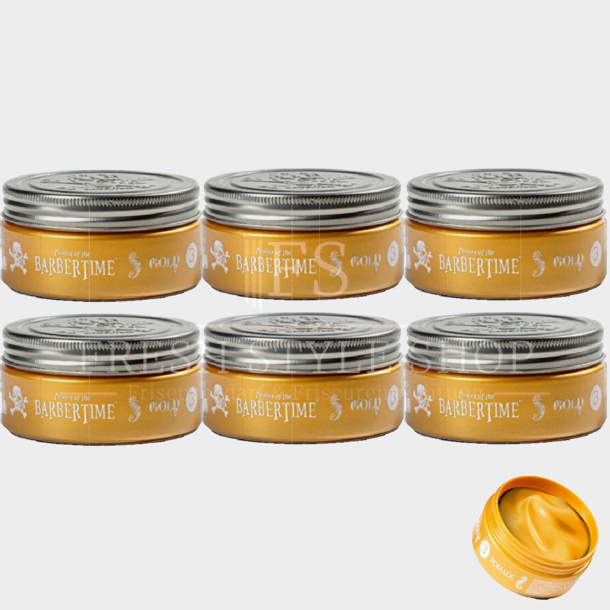 BARBERTIME Haarwachs 6x Haarpomade Hair Pomade Styling Pomade 150ml Gold, 6-tlg.