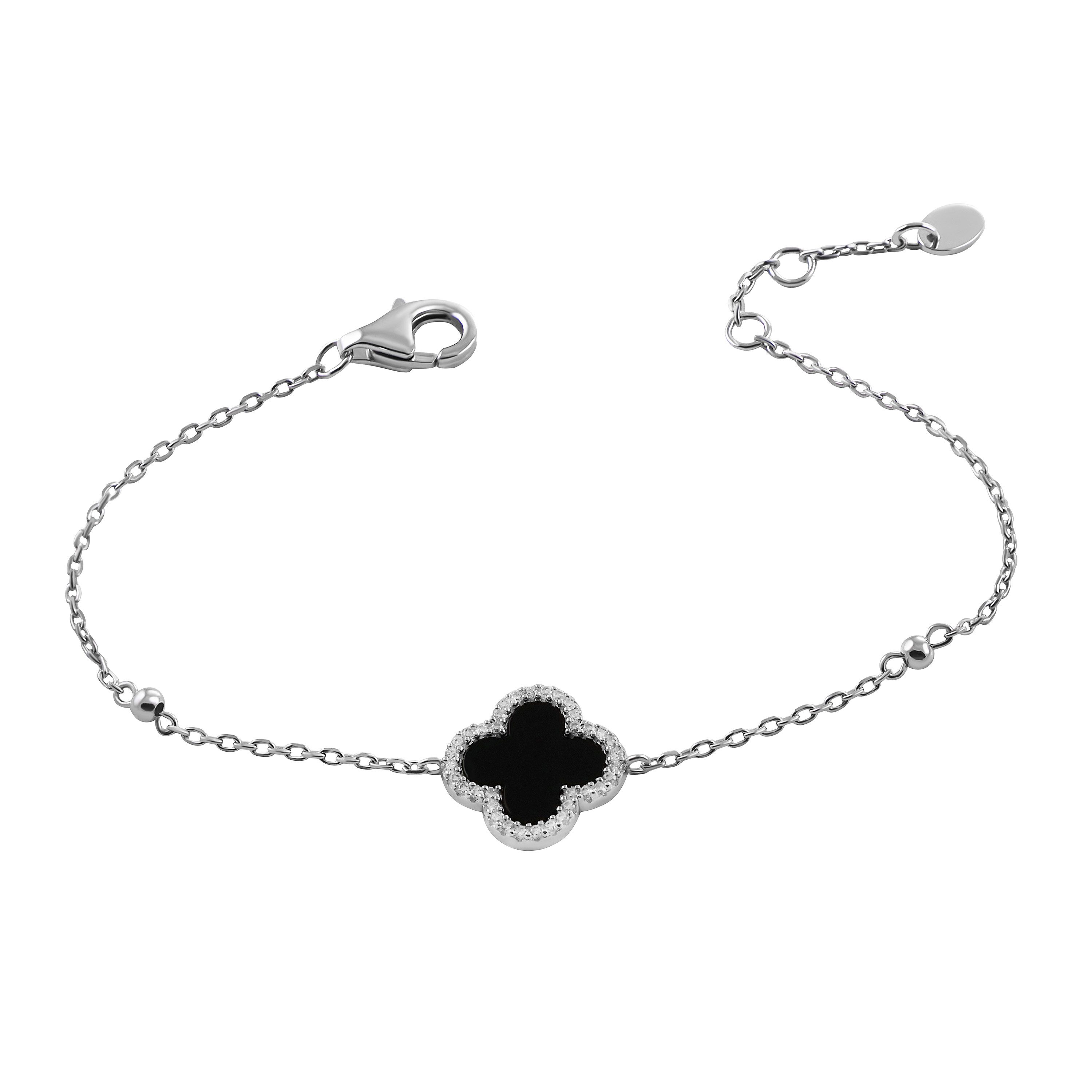 Firetti Armband Schmuck Geschenk Silber 925 Armschmuck Armkette Ankerkette Kleeblatt, mit Zirkonia (synth), Onyx