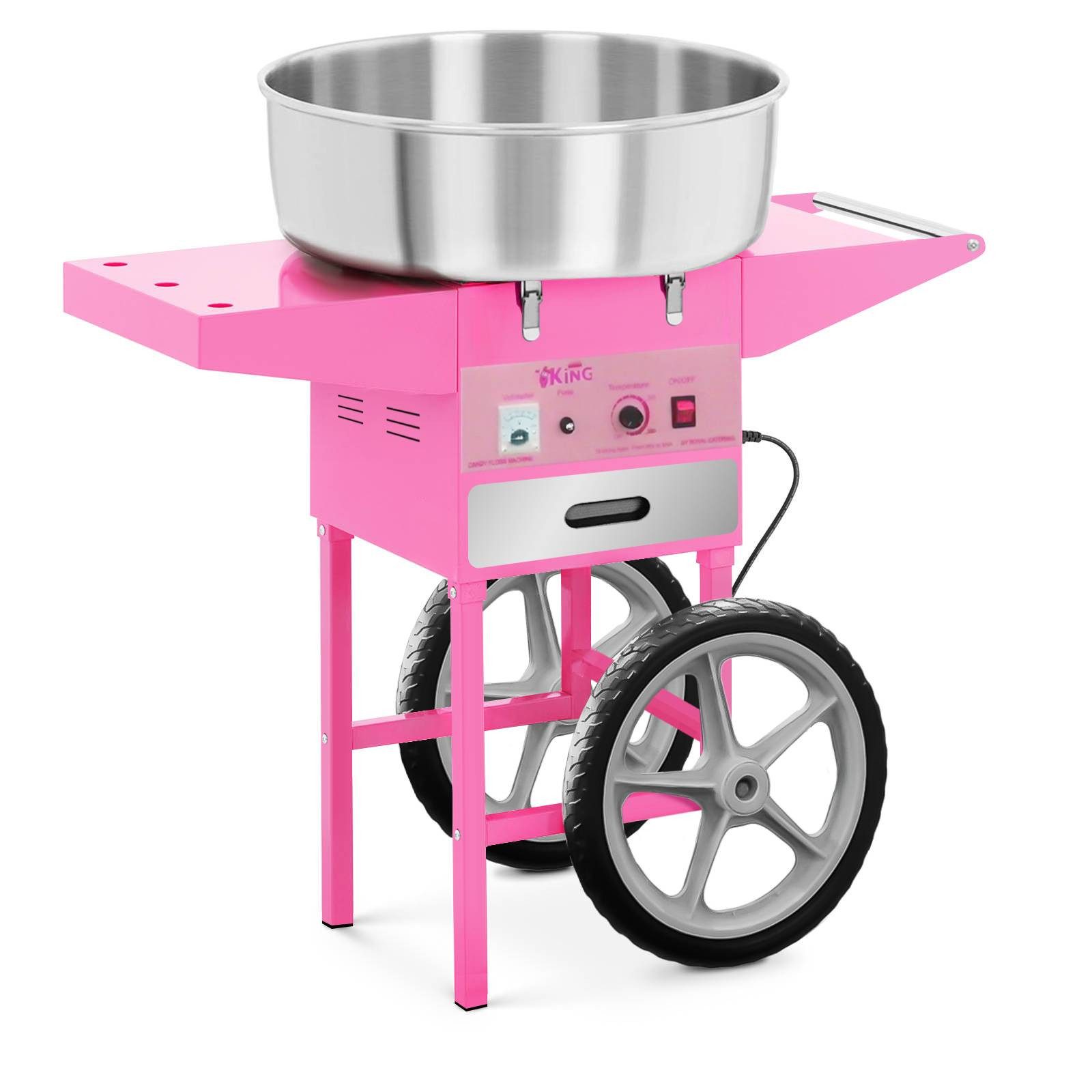 Royal Catering Zuckerwattemaschine Zuckerwattegerät mit Wagen Ø 52 cm Zuckerwatte Automat 1200 W pink