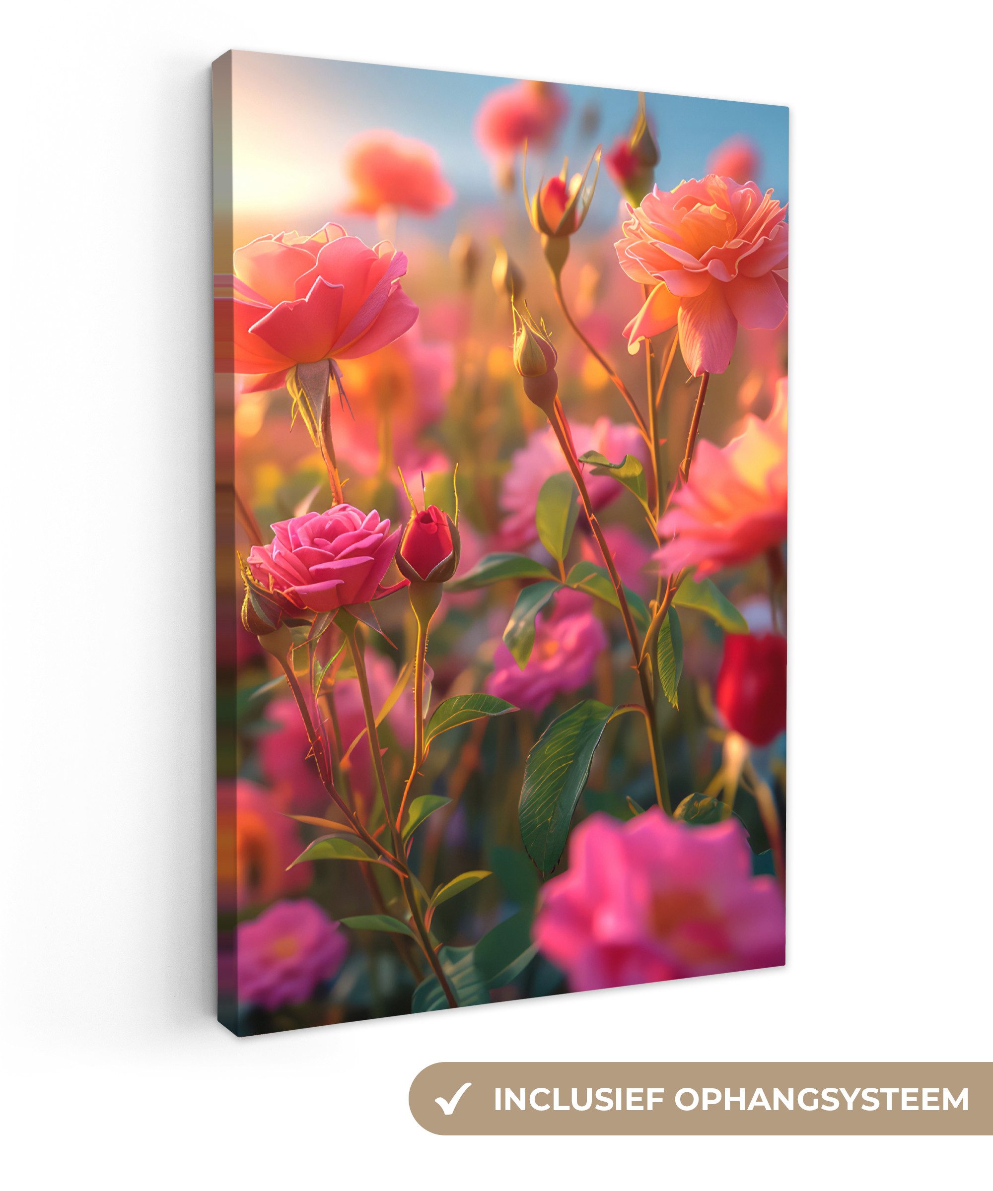 OneMillionCanvasses® Leinwandbild Blumen - Rosen - Natur - Rosa - Blume, Fotodruck (1 St), Deko für Wohnzimmer Schlafzimmer Küchen 40x60 cm