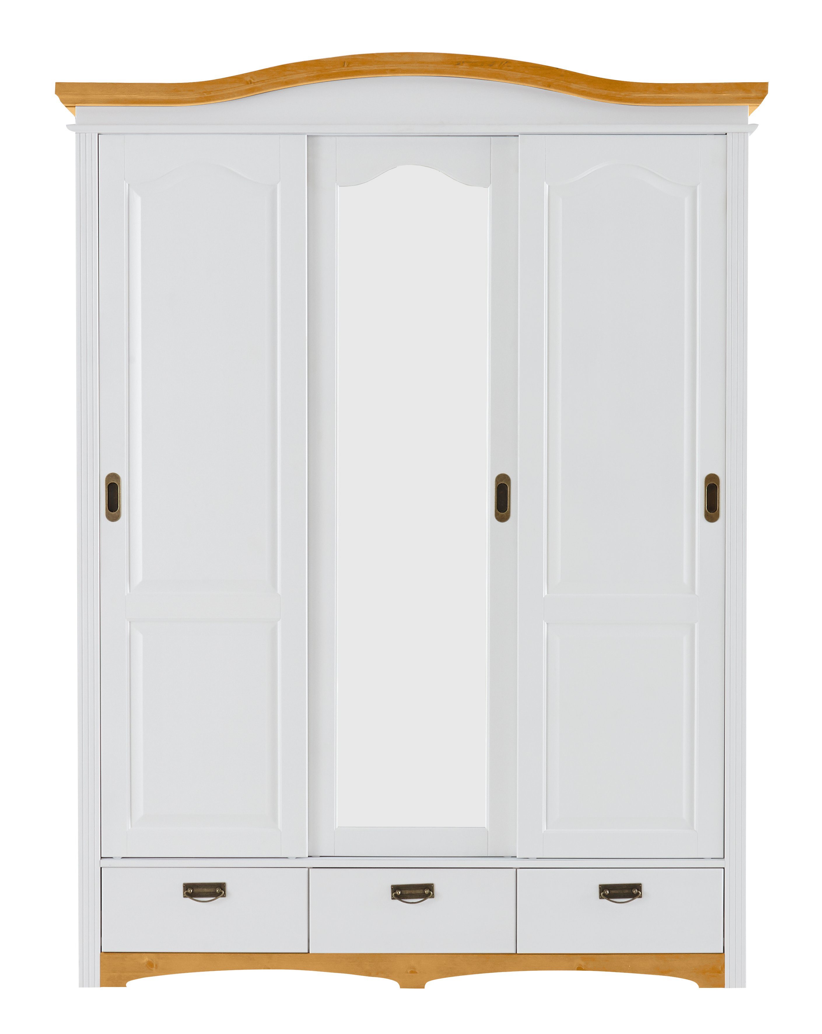 OTTO home Schiebetürenschrank Konrad, Landhausstil, rustikal, mit Schubladen + Spiegel, Kassetten (B/H/T ca. 153 cm x 207 cm x 64 cm) massive Kiefer, FSC®-zerti – Bild 4 von 5