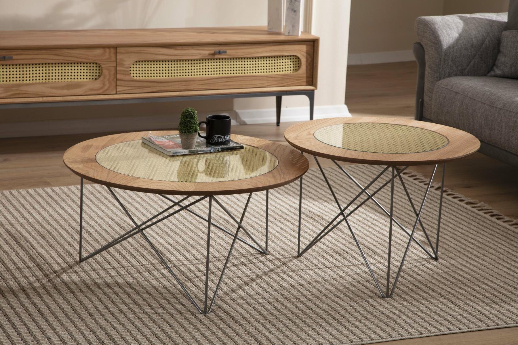 JVmoebel Couchtisch Italienischer Stil 2x Couchtische Rund Luxus Braun ...
