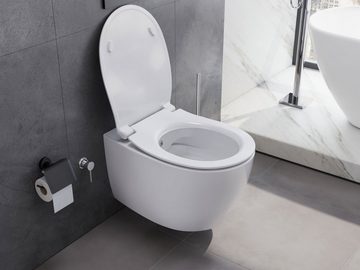 Aqua Bagno Tiefspül-WC spülrandloses Hänge Dusch-WC weiss matt inkl. Softclose Deckel Taharet