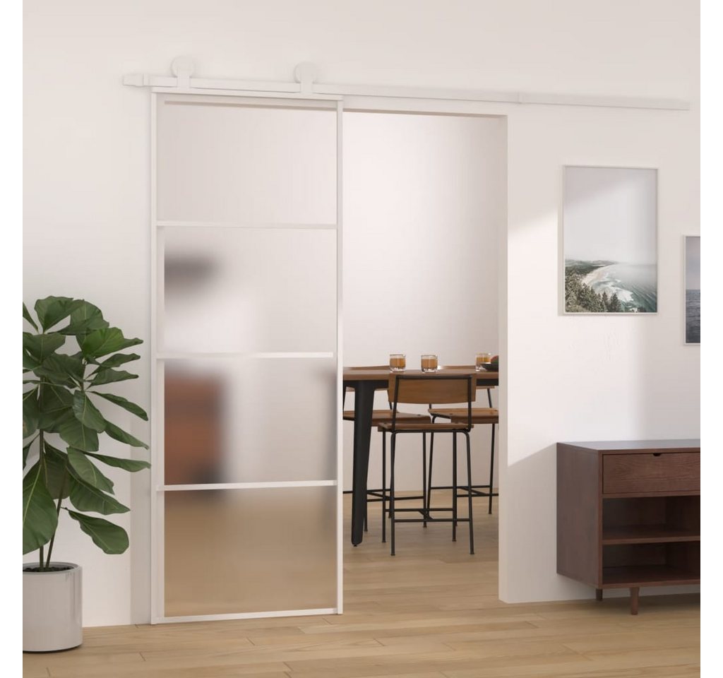 Thumbnail - vidaXL Schiebetür, Zimmertür ESG-Mattglas und Aluminium 76x205 cm Weiß