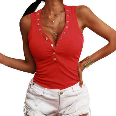 DEBAIJIA Strickweste Damen Tank Top Ribbed Crop Weste Basic Lässige Leibchen Sommer