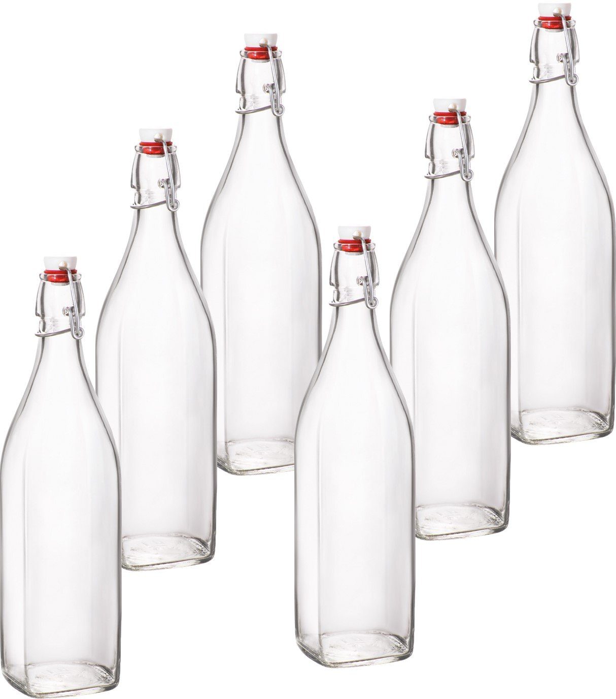 6 Emilja Bügelflasche Swing Bügelverschlussflasche Glasflasche 1,0L - Stück Trinkflasche