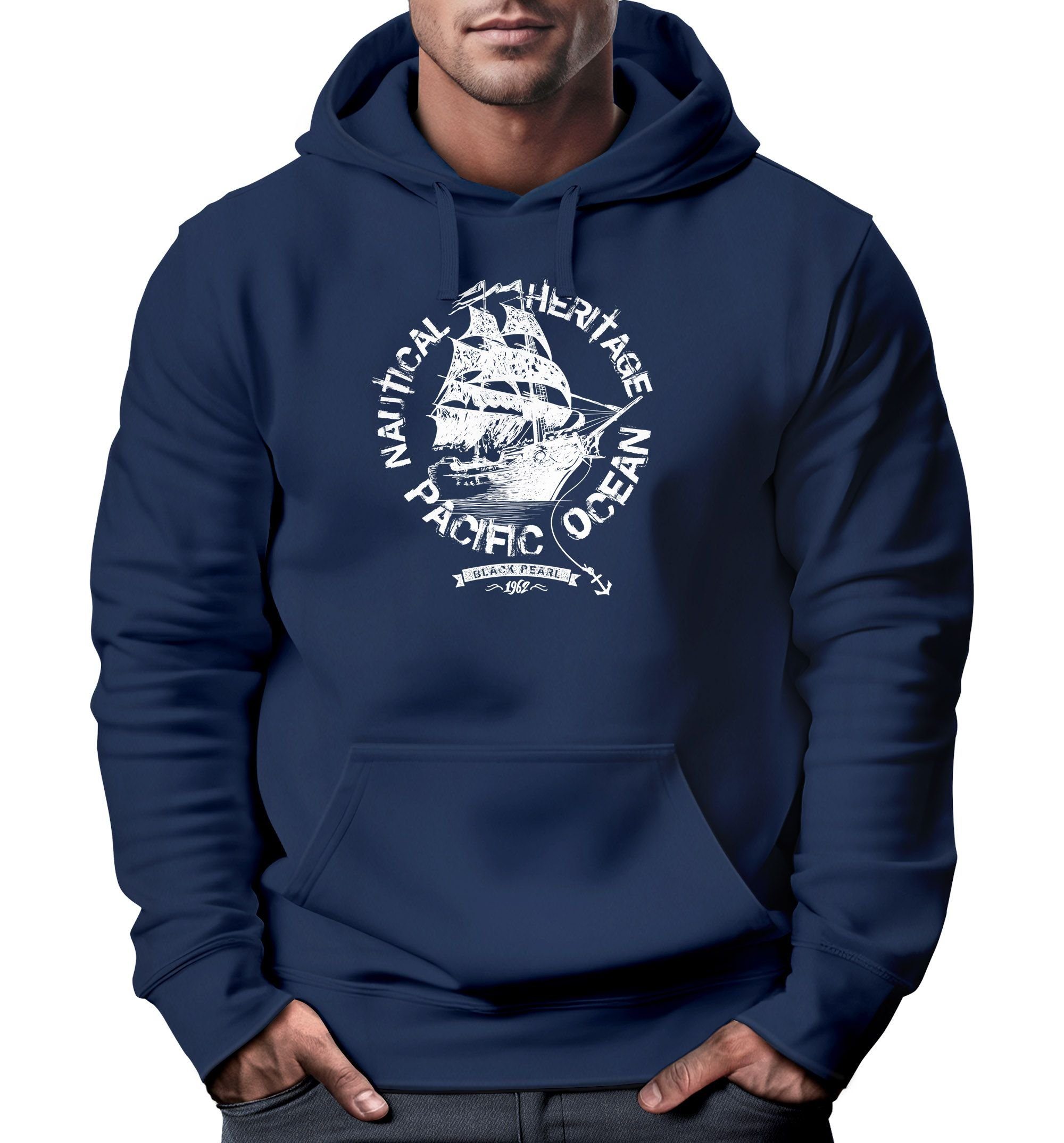 Neverless Hoodie Hoodie Herren Segel Schiff Black Pearl Kapuzen-Pullover Männer Neverless® navy | Sweatshirts