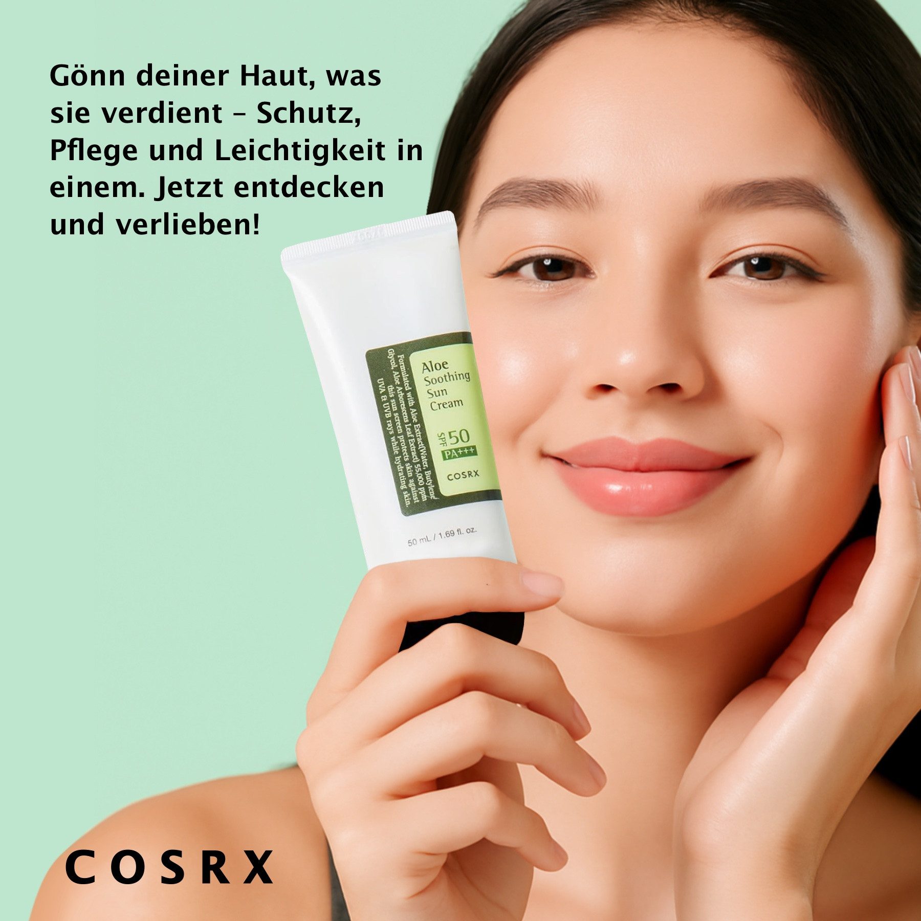 Cosrx Sonnenschutzcreme Soothing Sun Cream SPF 50+PA+++ Sonnenschutzpflege mit Aloe Vera, 1-tlg., Sonneschutzcreme, Sonneschutzpflege, SPF 50+