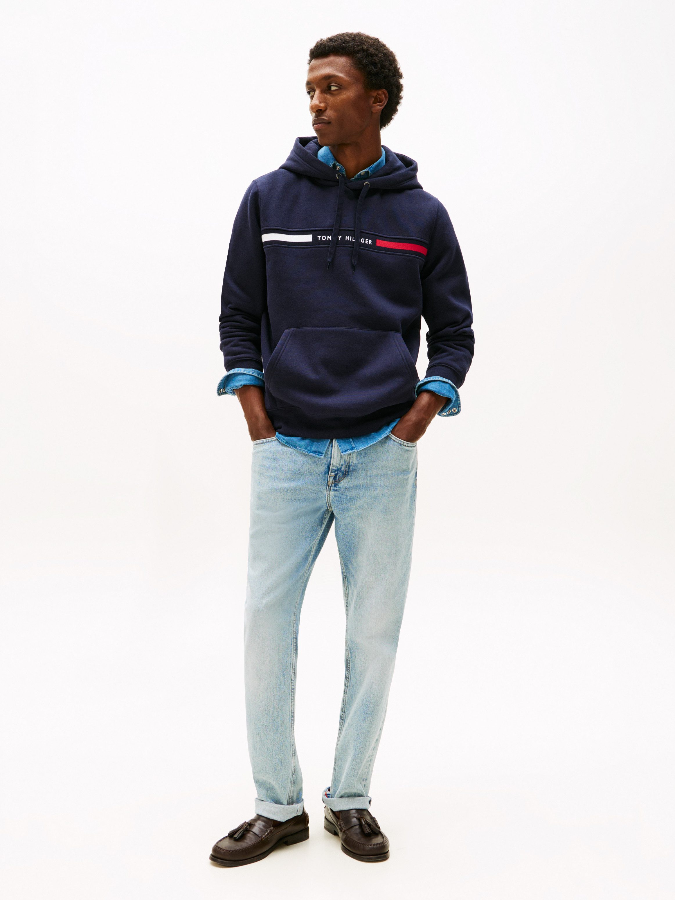Tommy Hilfiger Kapuzensweatshirt HILFIGER CHEST INSERT unifarben, casual, regular fit, Baumwollmix, Kapuze