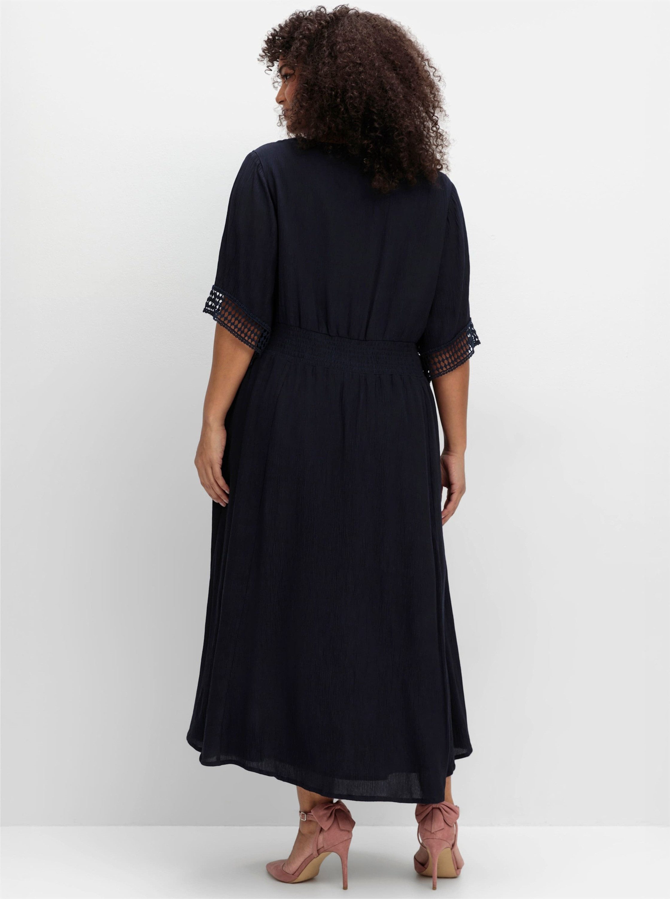 Sheego Etuikleid Maxikleid 3/4-Arm mit Häkelspitze und weitem Rock günstig online kaufen