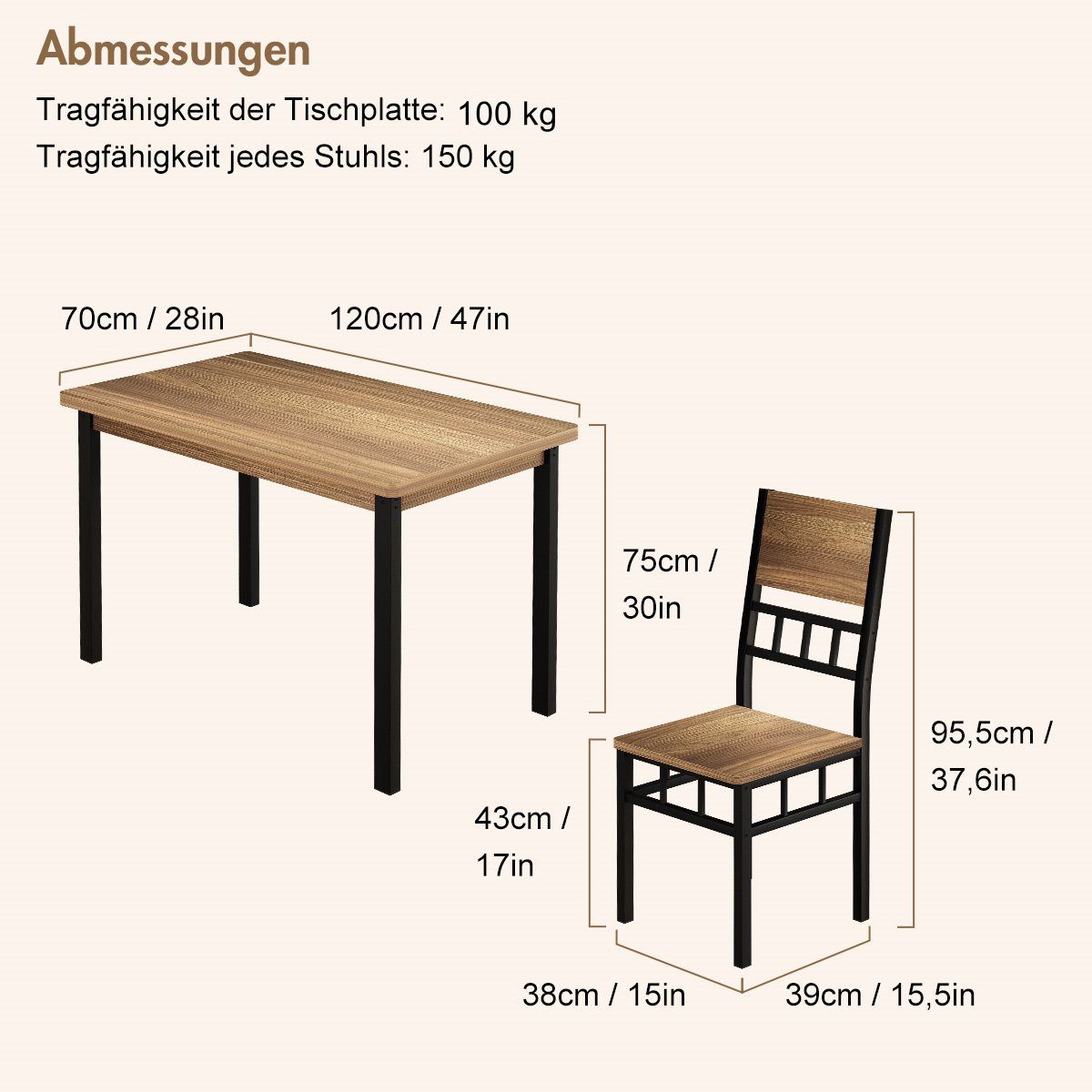 Sitzgruppe Essgruppe, (Set, Personen), x MULISOFT Esstisch für 4 120cm 4 Esszimmerstühlen 70cm mit 5-tlg.,