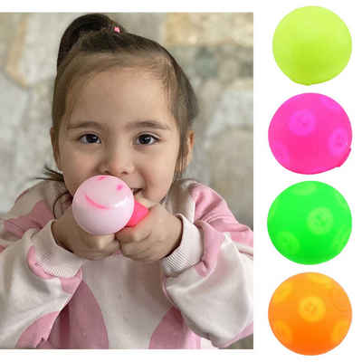 Kögler Lernspielzeug 4x Quetschball Gesichter TPR 6cm Antistressball grün pink orange gelb (4-St)