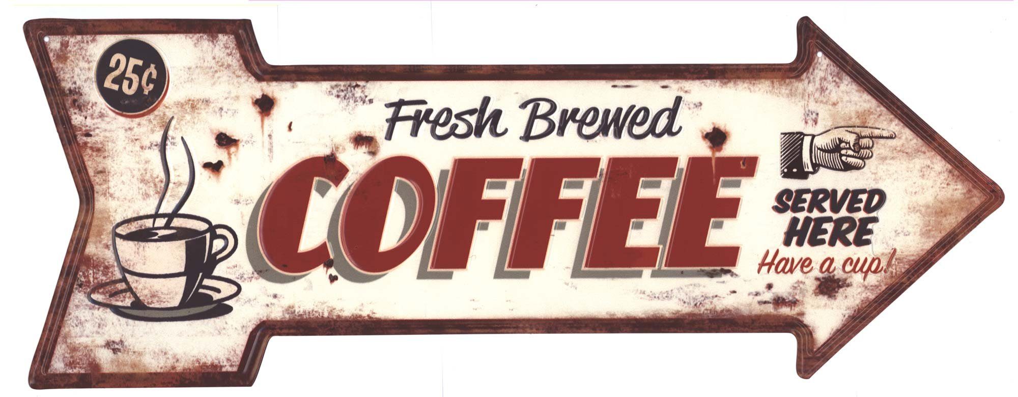 Moritz Metallschild Blechschild Fresh Brewed Coffee, (Einzeln), 20 x 25cm Vintage Retro Deko Schild Metallschild Wandbild Schild