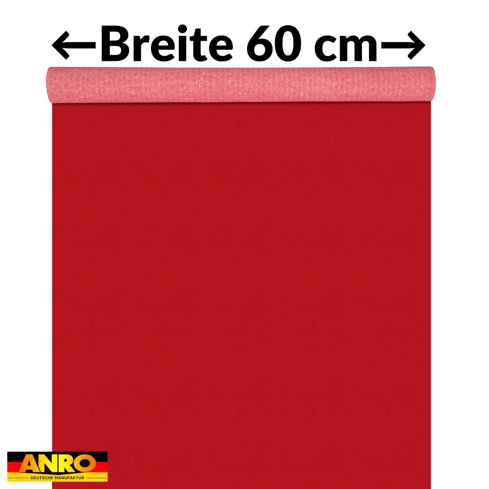 ANRO Teppich AXEL Eventteppich BFl-S1 Uni Messeteppich Läufer, eckig, Höhe: 3 mm, schwer entflammbar Größe: 60x100cm Einfarbig Rot