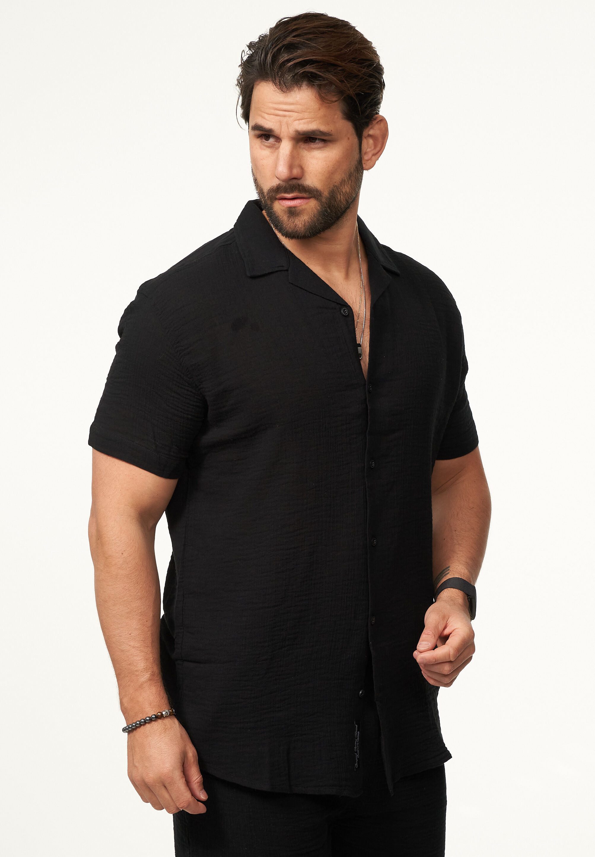 CARISMA Kurzarmhemd im Vintage Summer-Look in Crinkle Optik Herren luftig leichtes Kurzarm Feinstrick Polo-Hemd T-Shirt