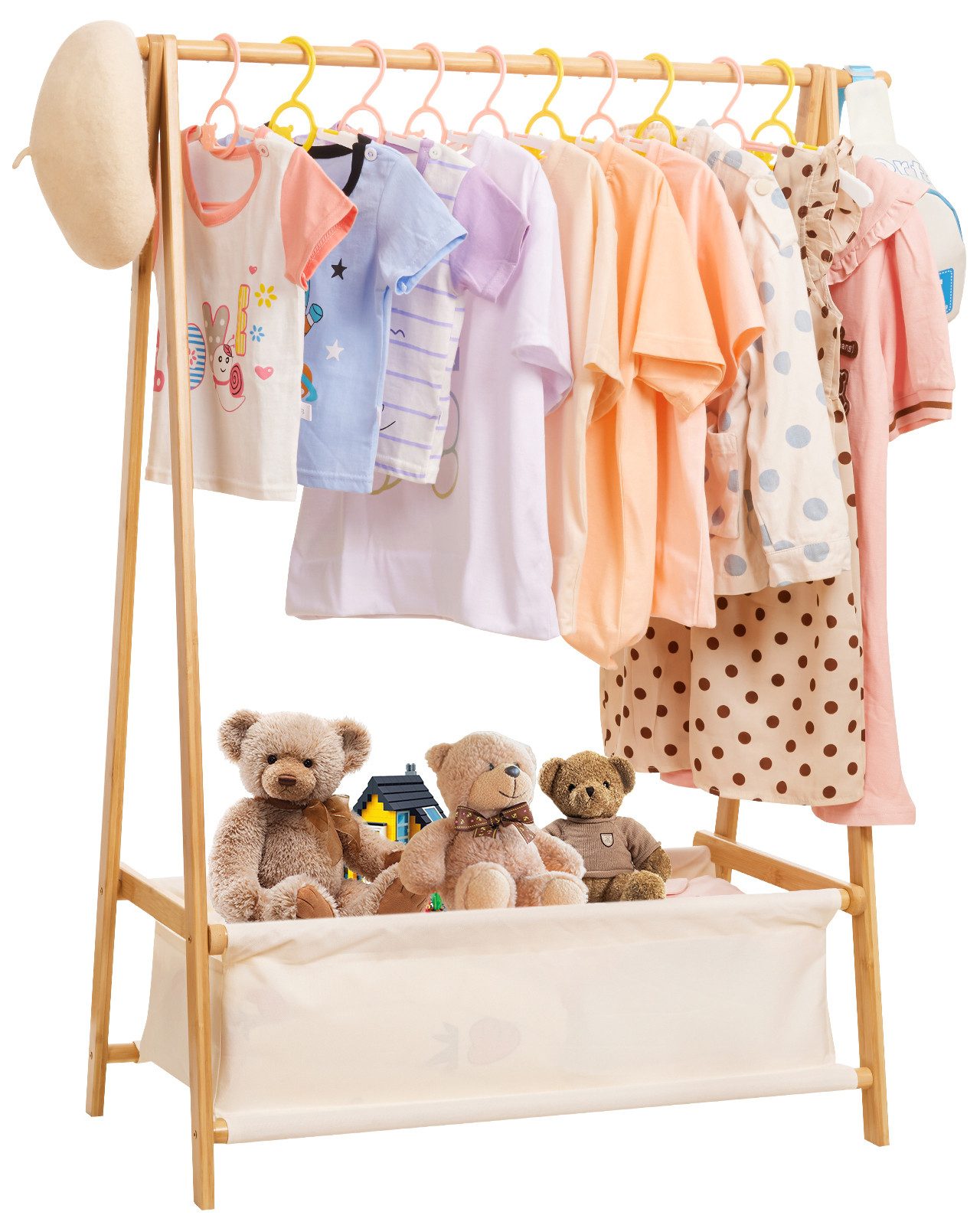 Yorbay Kleiderständer Kinder mit Aufbewahrungsbox, 86x36x106 cm, (Kleiderstange für Kinder), Klappbar