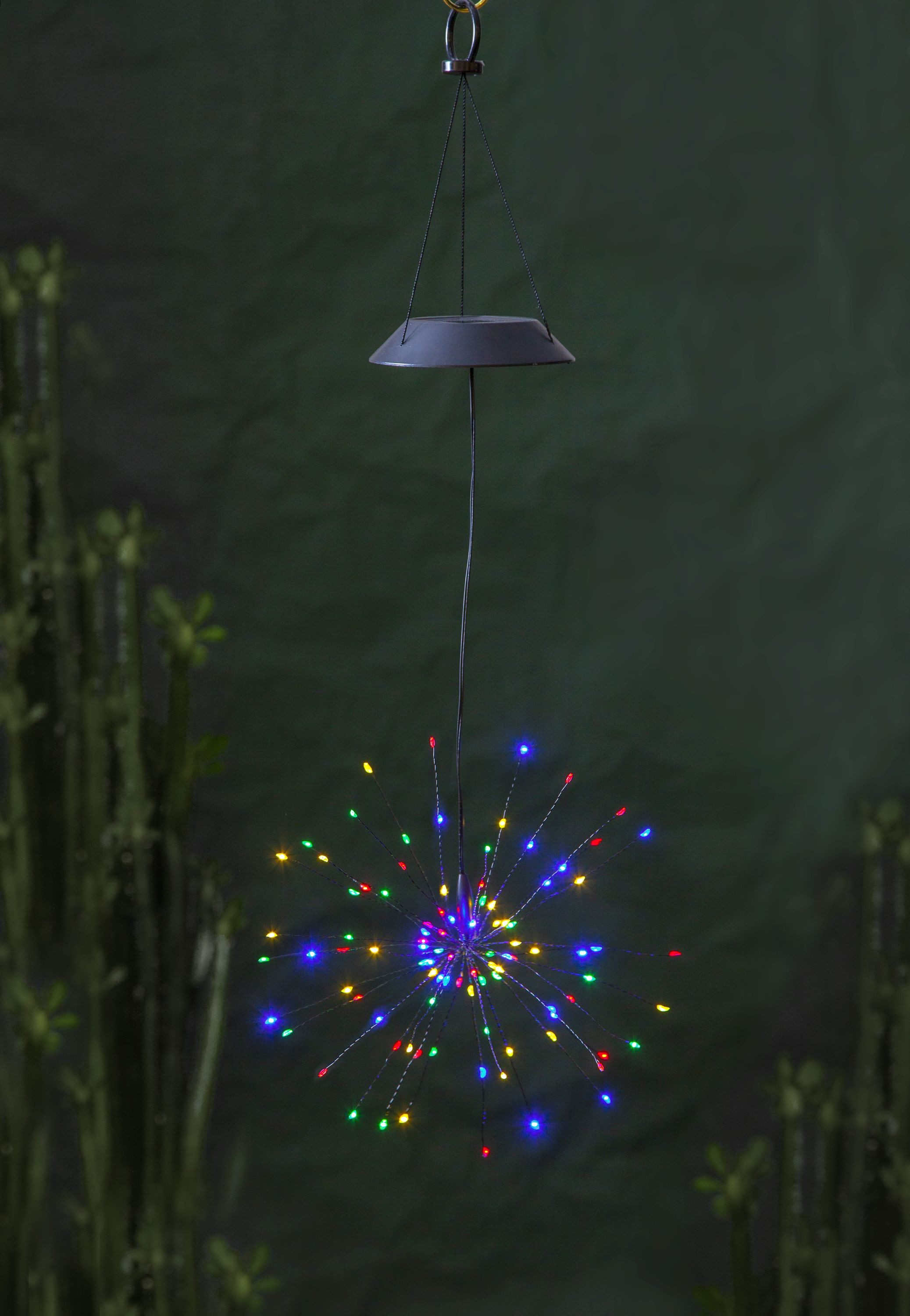 STAR TRADING Hängeleuchten LED-Solar-"Firework Solar" hängend, schwarz, 90 warmwhite LED