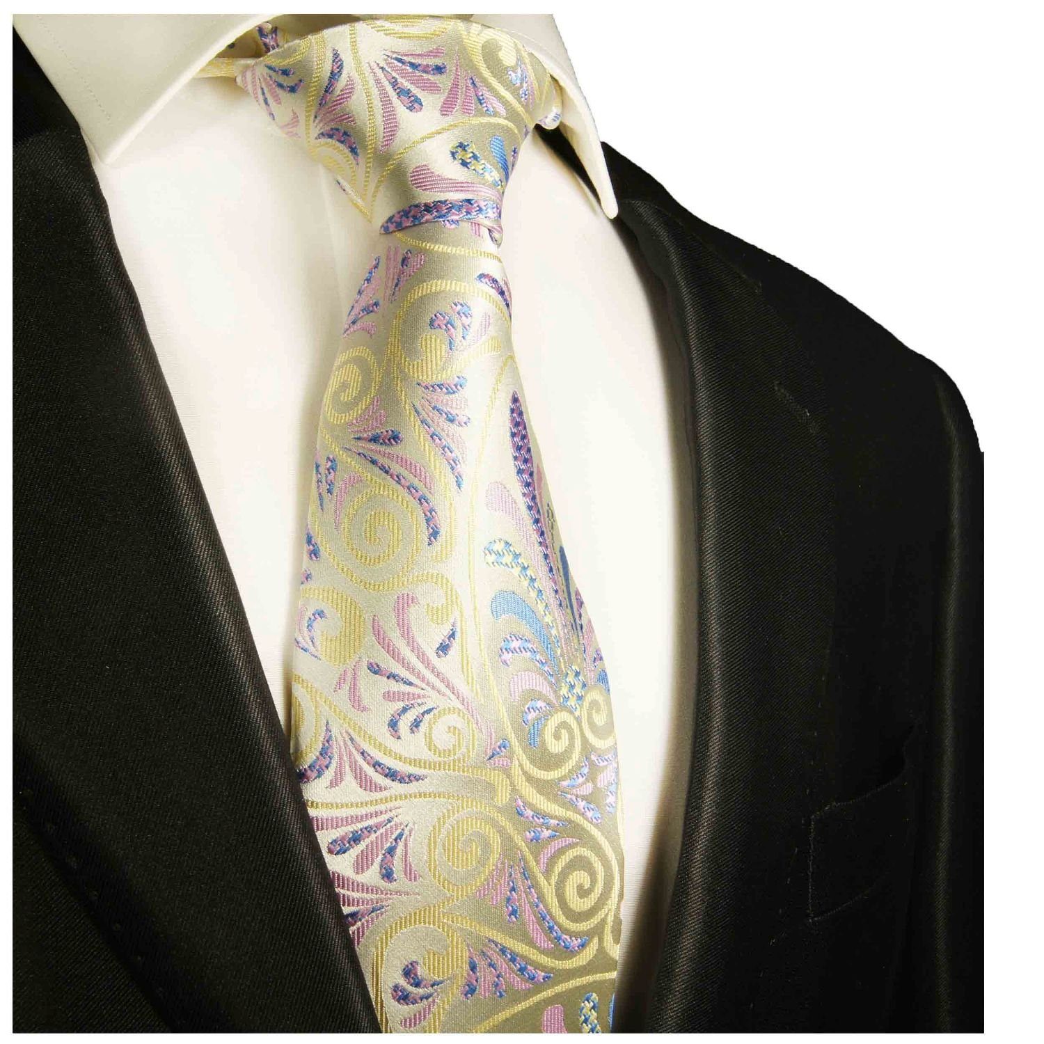 (8cm), Krawatte pink Paul Seide 100% Schlips bunt modern Breit Seidenkrawatte Designer gelb 489 Malone floral Herren