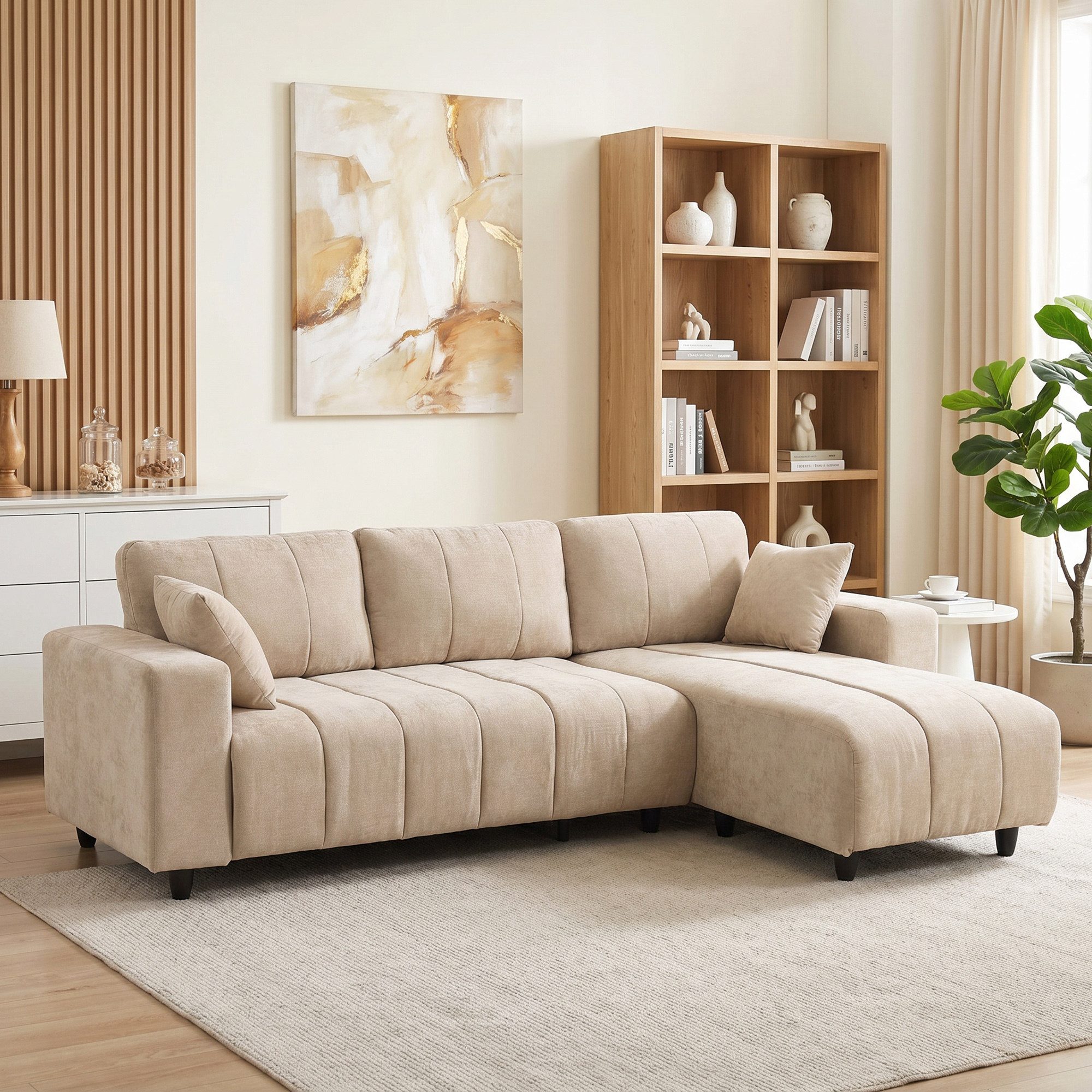 HOMCOM Ecksofa Sofa in L-Form, gepolstert, Umkehrbare Chaiselongue, 242x156x87cm, Couchgarnitur 1 Teile, für Wohnzimmer, Beige