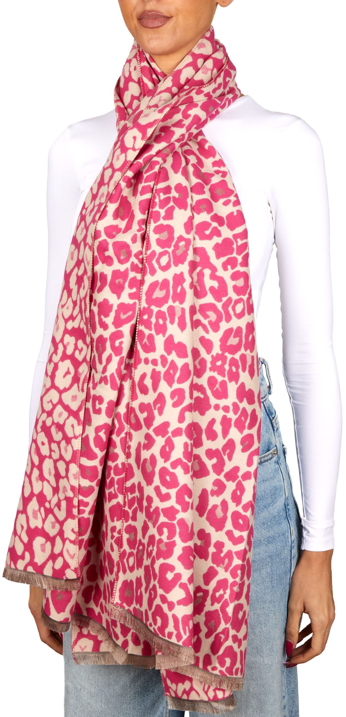 BRUBAKER Schal Cashmirillo Damen Schal mit Leoparden Muster - 70 x 200 cm, (Herbstschal Winterschal mit weichem Kaschmir-Gefühl, 1-St), Warm, Kuschelig und Oversized - Leo Damenschal für Herbst und Winter