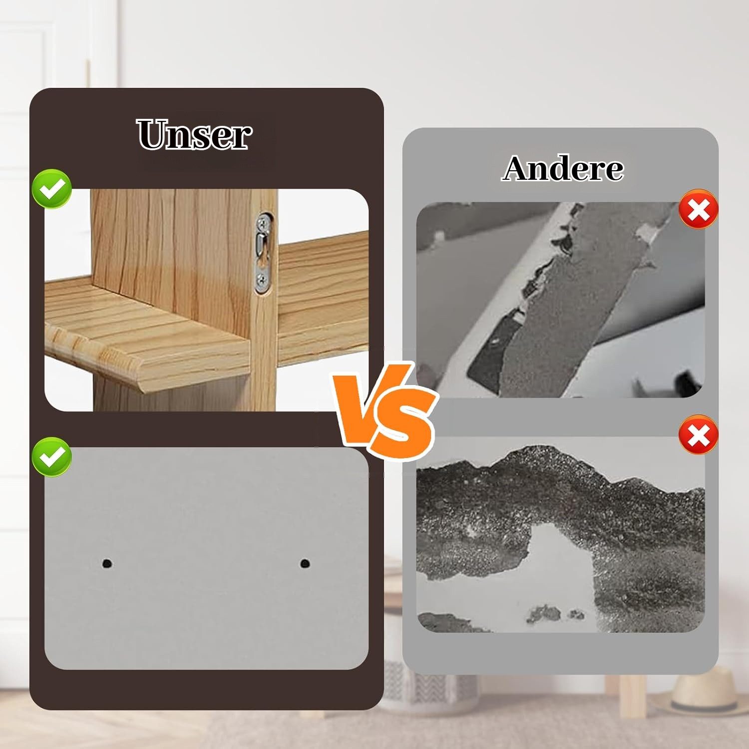 BlingBin Deko-Wandregal Wandregal 3er Set Schweberegal aus Holz Schwebendes Regal, 3 Stück 3-tlg., DIY Wandmontage Hängeregale für Wohnzimmer Schlafzimmer Büro – Bild 5 von 5