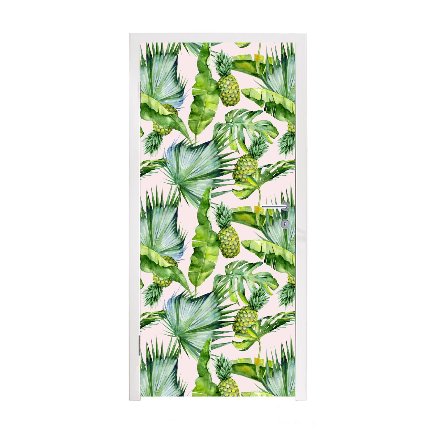 MuchoWow Türtapete Blätter - Ananas - Muster, Matt, bedruckt, (1 St), Fototapete für Tür, Türaufkleber, 75x205 cm