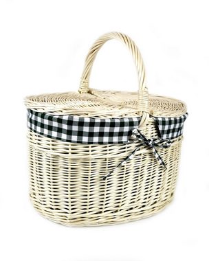 MyBer® Einkaufskorb Korb aus Weide Picknickkorb Einkaufskorb Deckel Stoffeinlage weiß