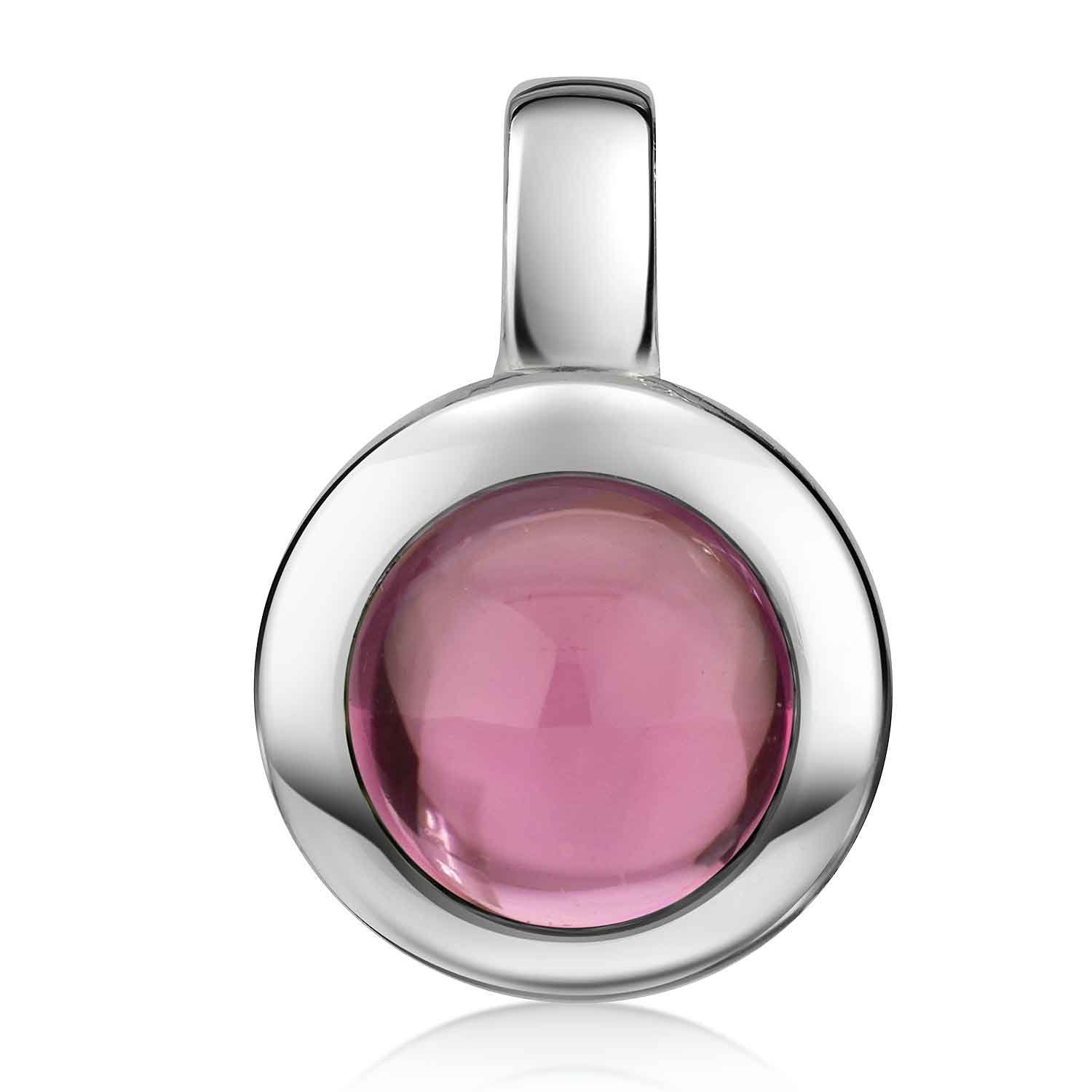 Materia Kettenanhänger Turmalin Edelstein Anhänger Pink Rosa rund KA-38, 925 Sterling Silber