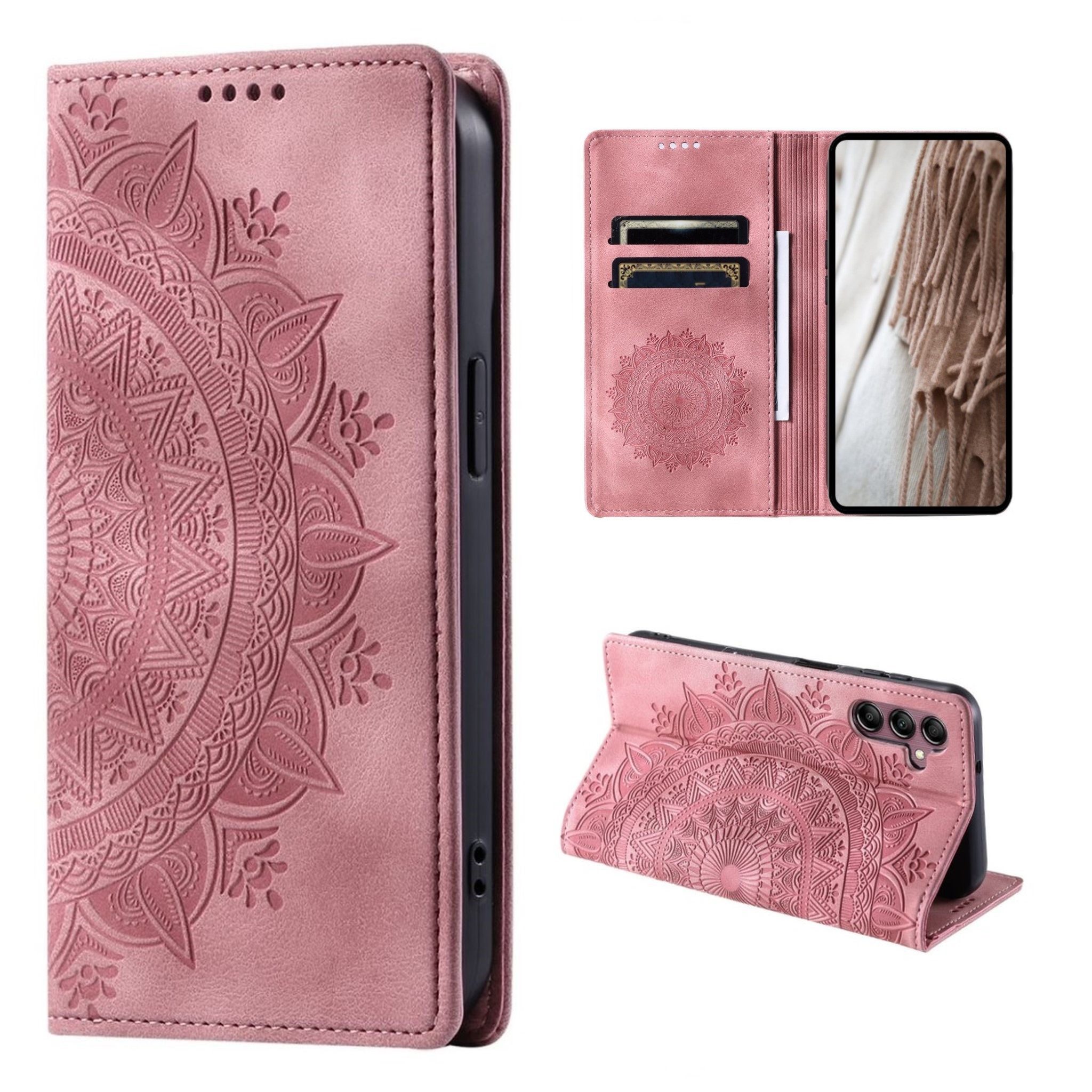 CoverKingz Handyhülle Hülle für Samsung Galaxy A25 5G Handyhülle Flip Case Cover Tasche 16,4 cm (6,5 Zoll), Klapphülle Schutzhülle mit Kartenfach Schutztasche Motiv Mandala