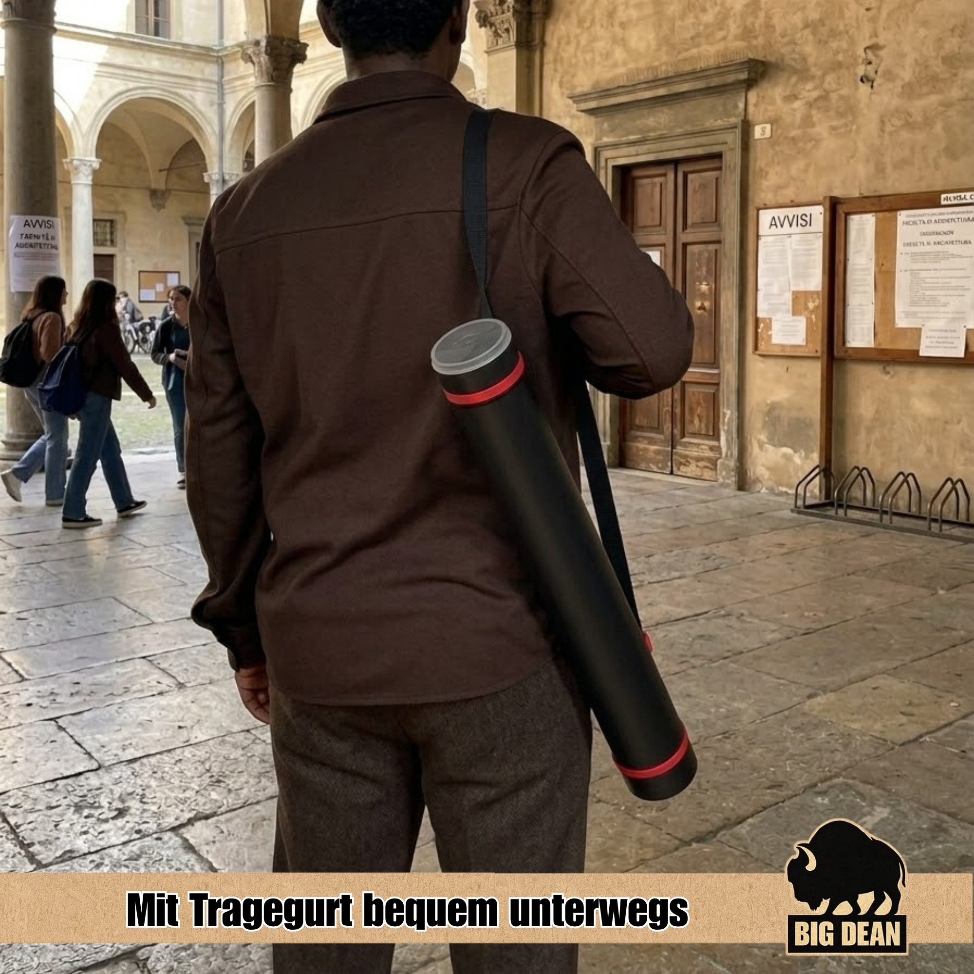 BigDean Köchertasche Posterrolle A0 bis A3 Schwarz 60-100cm verstellbarer Zeichenköcher (Set, 1-tlg), Komfortabler Tragegurt, Extrem leicht, Made In Germany – Bild 5 von 5