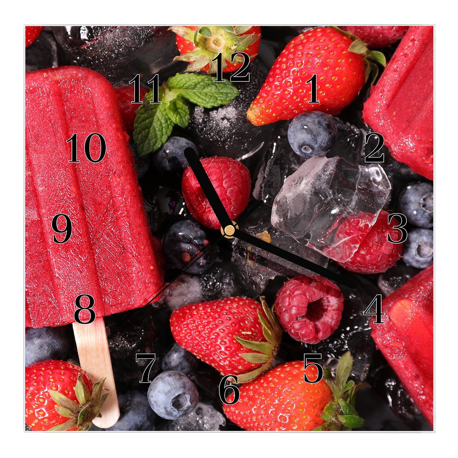 30 Fruchtiges Größe 30 mit Glasuhr Erdbeere Primedeco Wanduhr Motiv Eis Wanduhr x Wandkunst cm