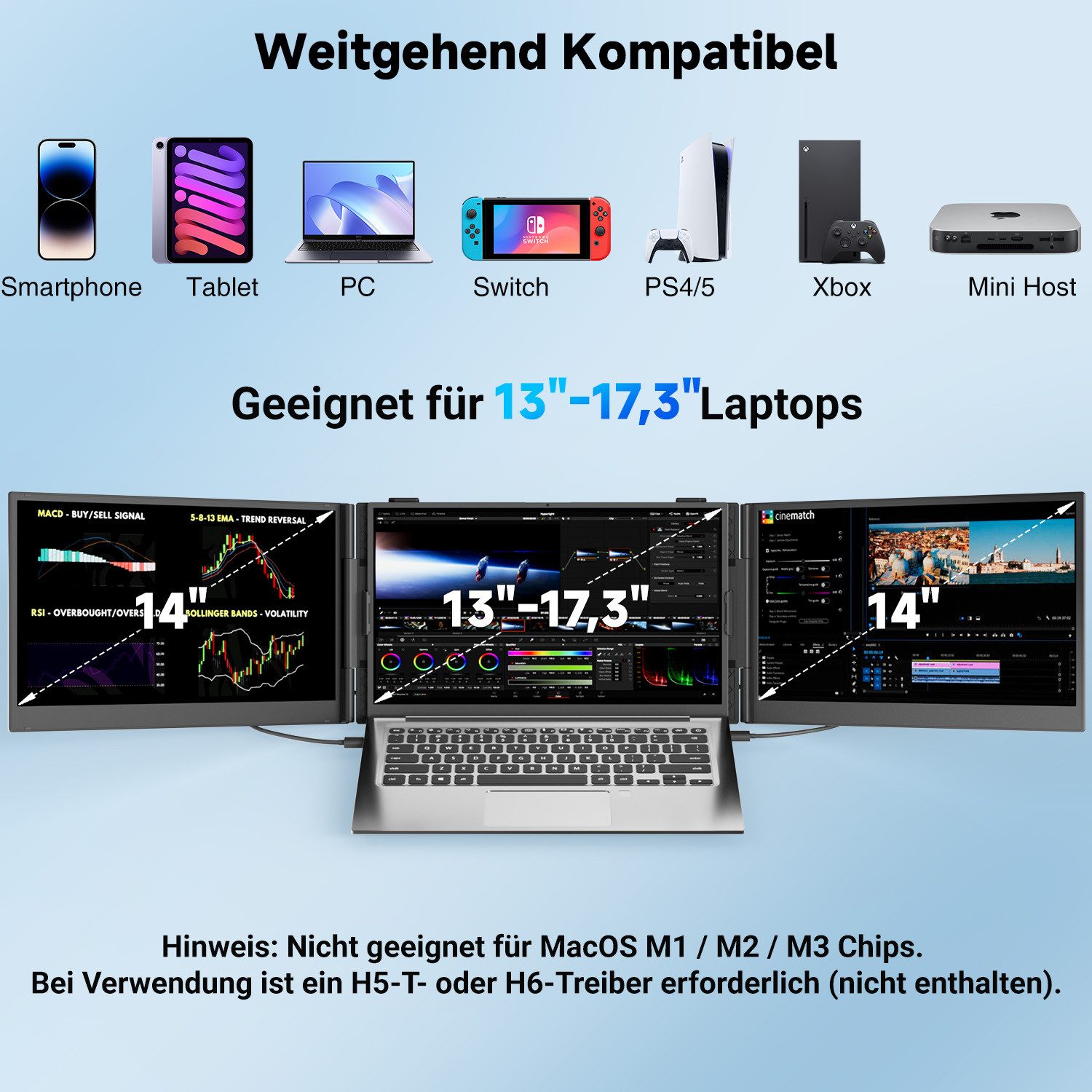 KEFEYA 14 Zoll FHD Laptop-Bildschirm-Extender Portabler Monitor (36 cm/14 ", 1920x1080 px, Full HD, 60 Hz, HDR, Dual-Screen-Display, 13–17,3 Zoll, Mac, Windows & Chrome)