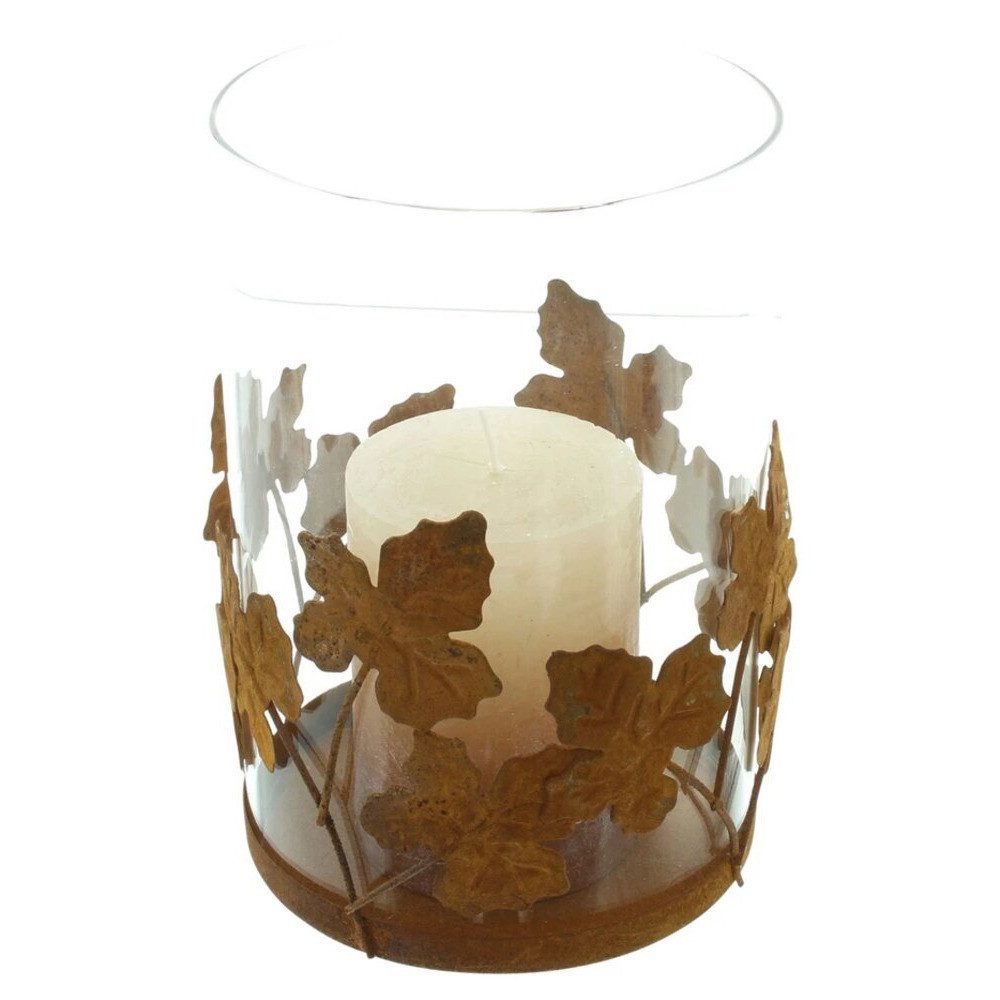 Home-trends24.de Windlicht Herbst Blatt Blätter Rost Deko Teelichthalter Metall Tischdeko, Aus Glas und Metall