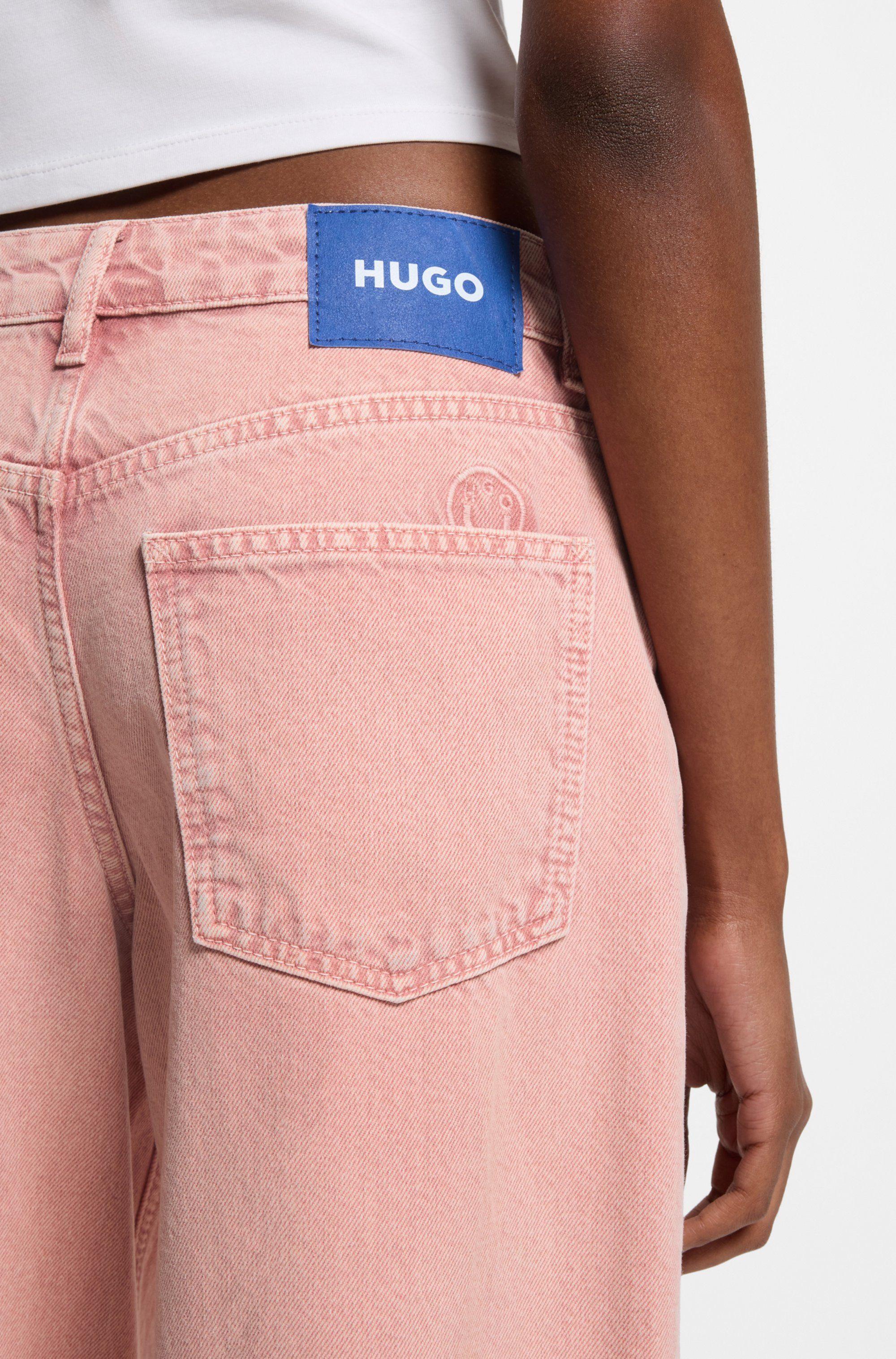 HUGO Loose-fit-Jeans Gamala mit ausgefranstem Saum, Baggy-Fit