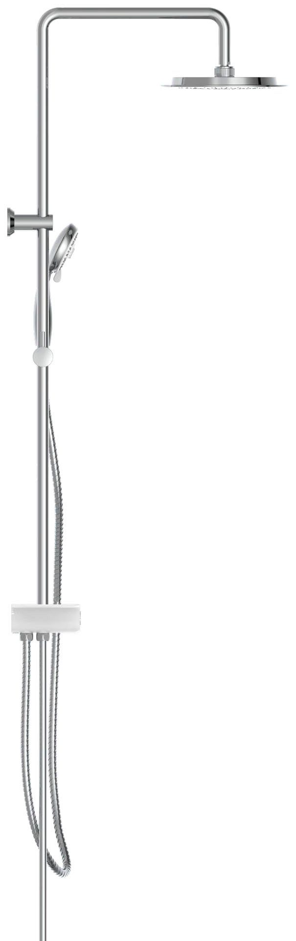 Aquastar, Ablage, ohne Höhe Schütte weiß-chromfarben Brausegarnitur mit Funktionen Duschsystem mit Armatur, Regendusche 5 cm, 113
